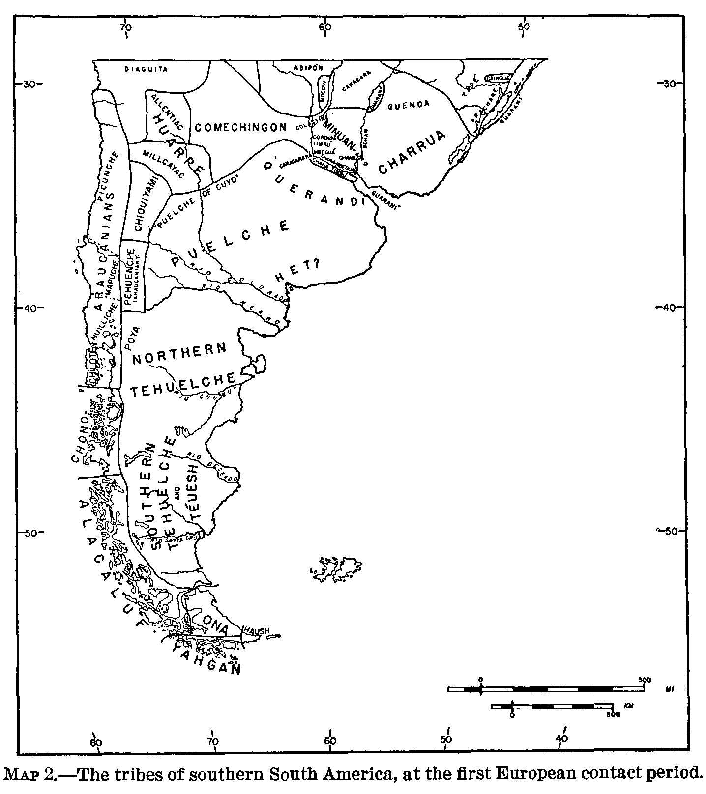 The tribes of southern South America, at the first European contact period