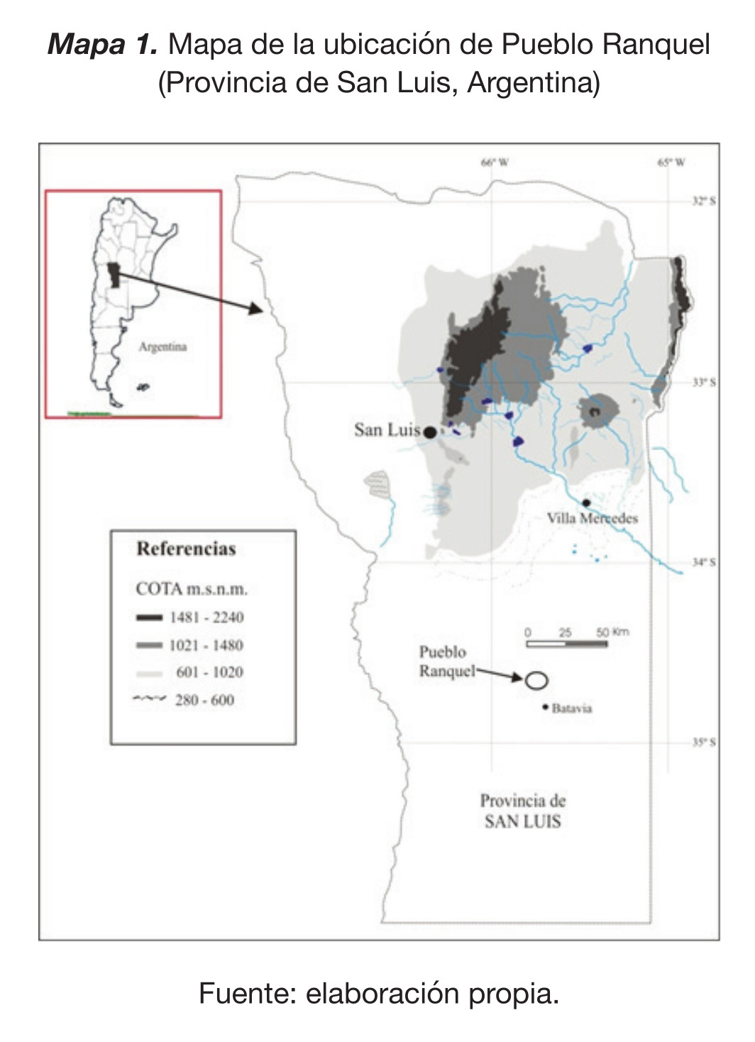 Mapa de la ubicación de Pueblo Ranquel