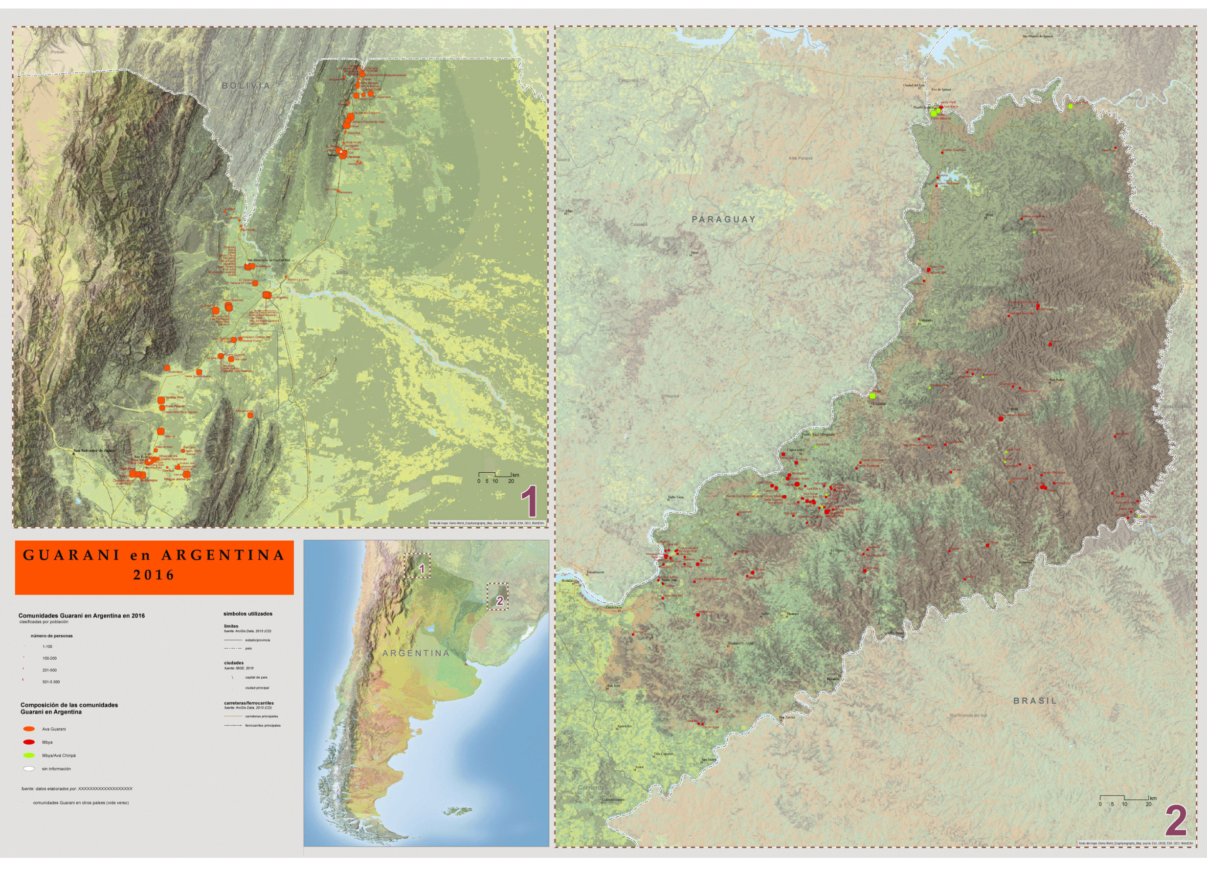 Guaraní en Argentina 2016, Pueblos Guaraníes en América del Sur 2016