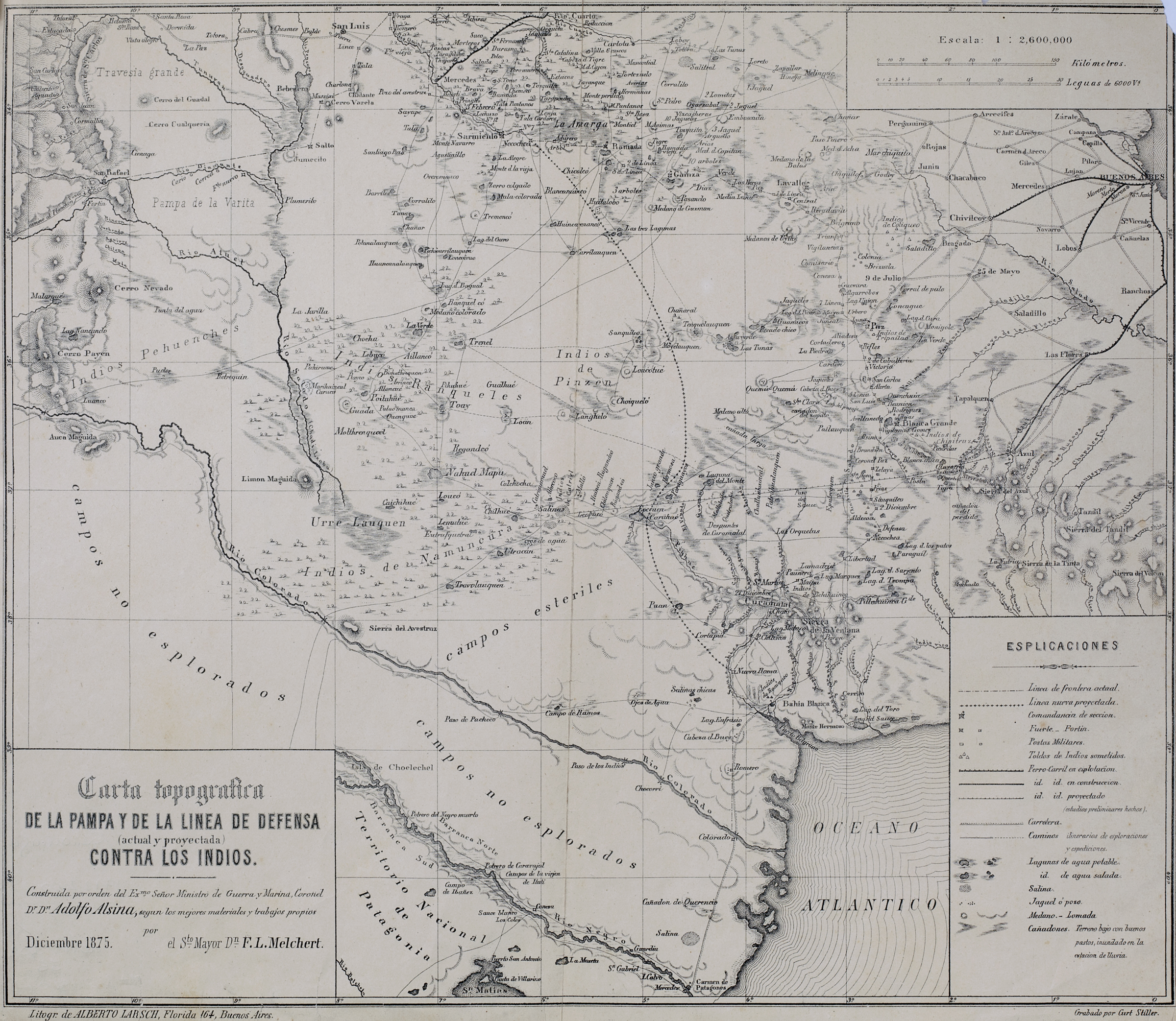 Carta topográfica de la Pampa y de la línea de defensa contra los indios.