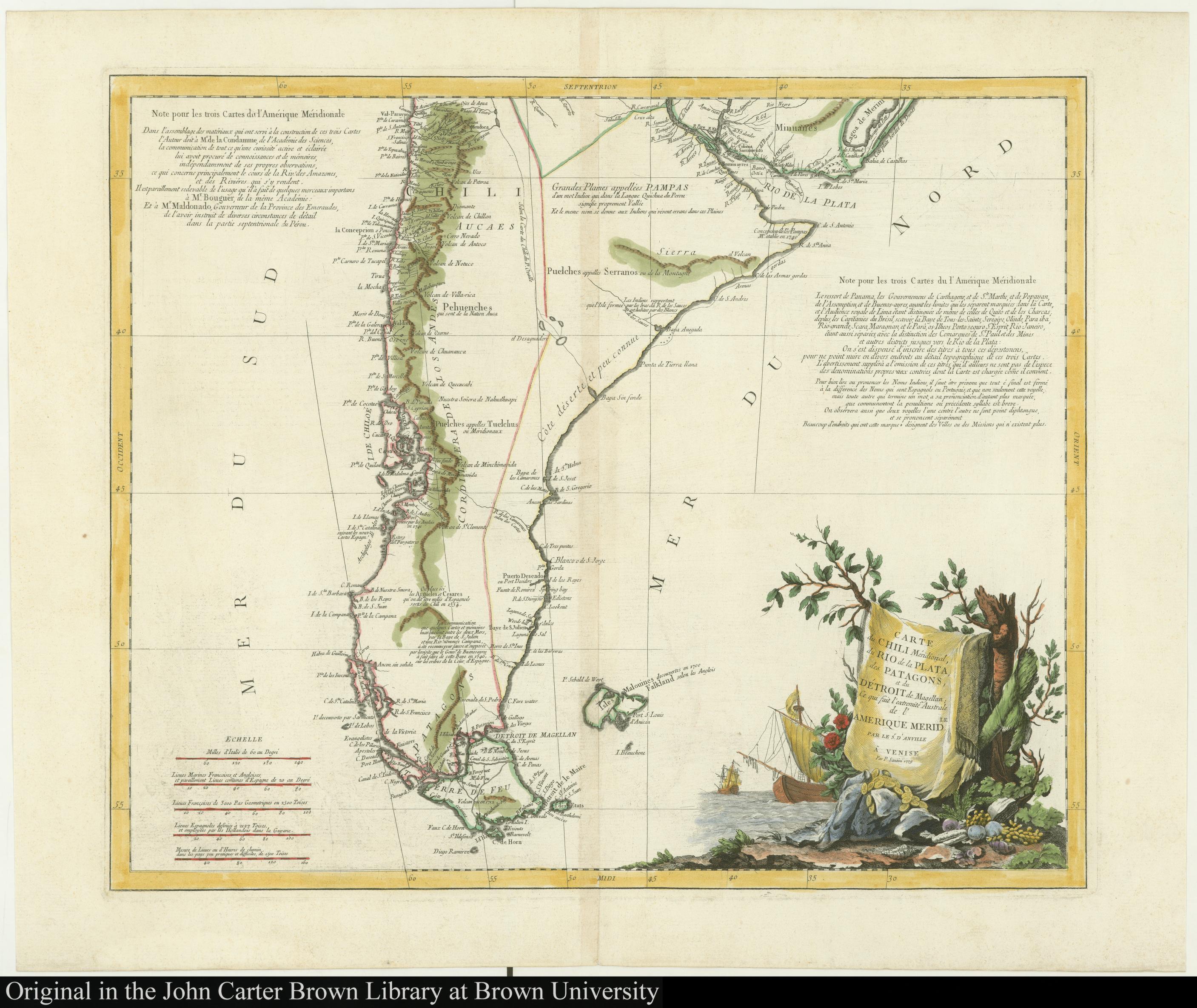 Carte du Chili Méridional du Rio de la Plata, des Patagons, et
     du Détroit de Magellan;Ce qui fait l'extremité Australe de l'Amerique
     Merid[iona]le.