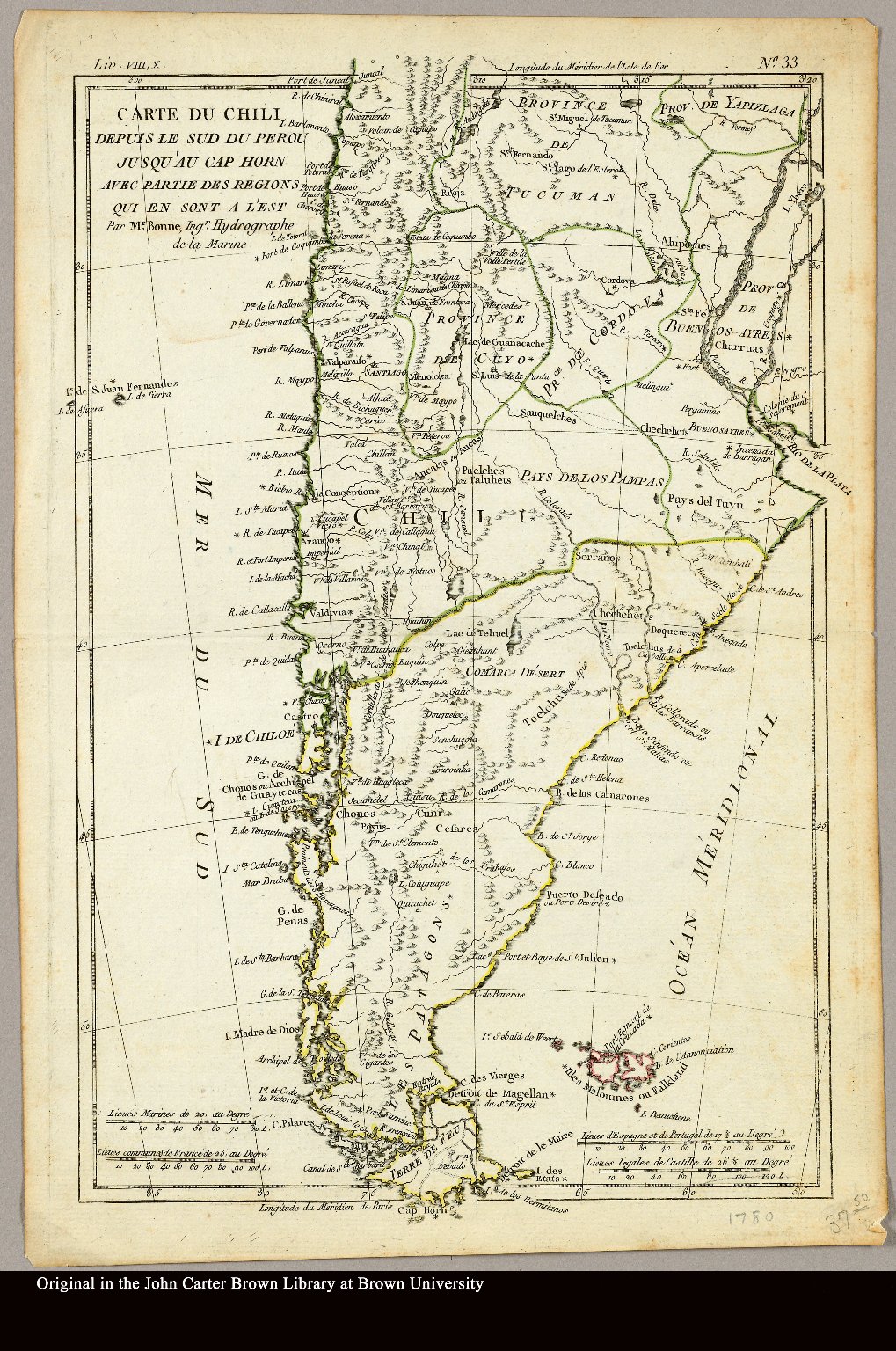 Carte du Chili depuis le sud du Perou jusqu'au Cap Horn ...
     par Mr. Bonne, Ingr. Hydrographe de la Marine.