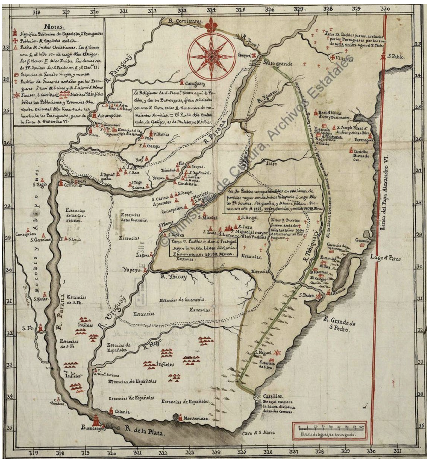 Mapa De La Gobernación Del Paraguay Y Buenos Aires, Con La Línea  Divisoria De Las Tierras De España Y Portugal_1752.