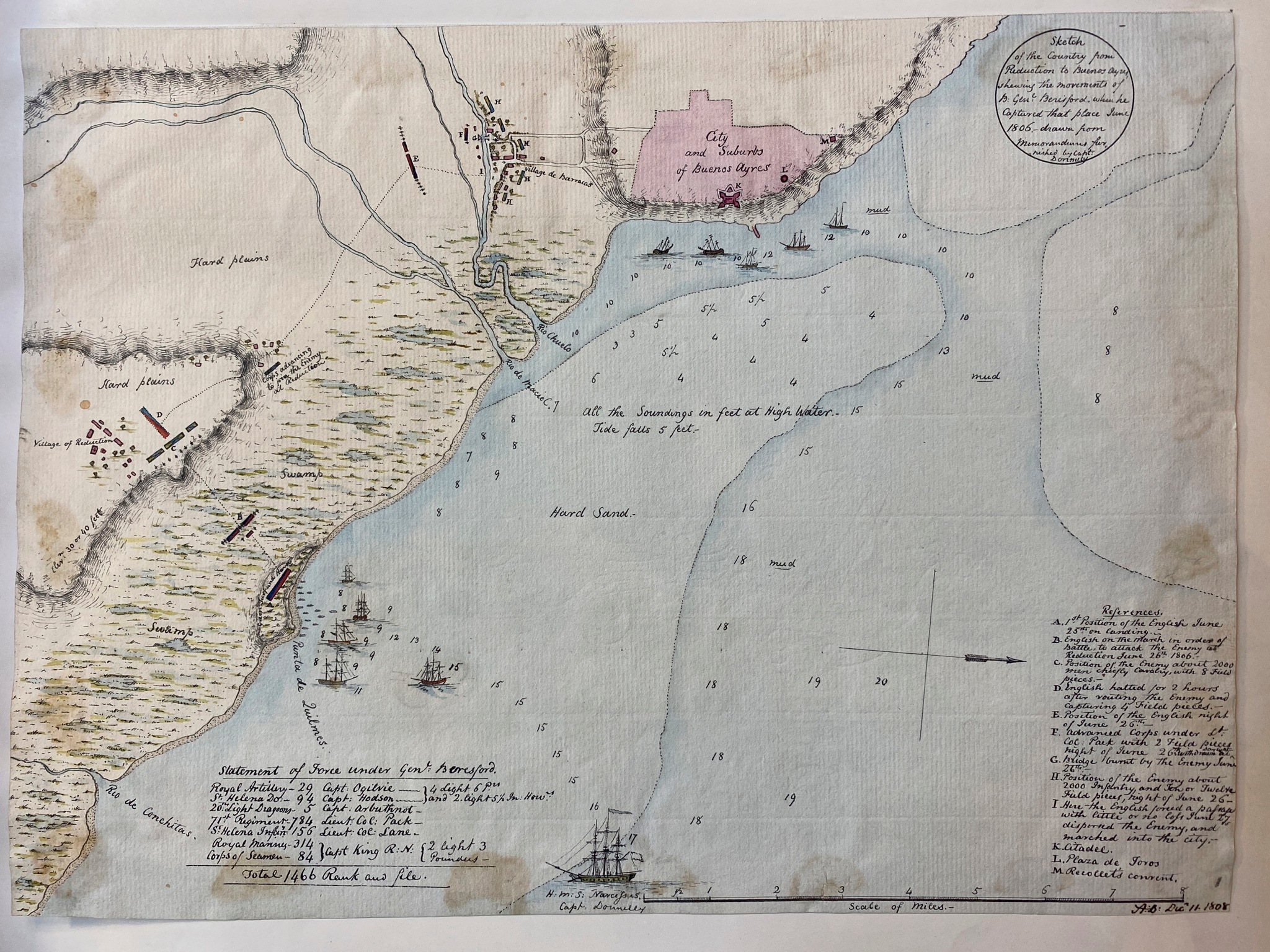 Sketch of the country from reduction to Buenos Ayres, shewing the movements of B. Genl. Beresford, when he captured that place June 1806. Drawn from memorandums furnished by Capt: Donnelly