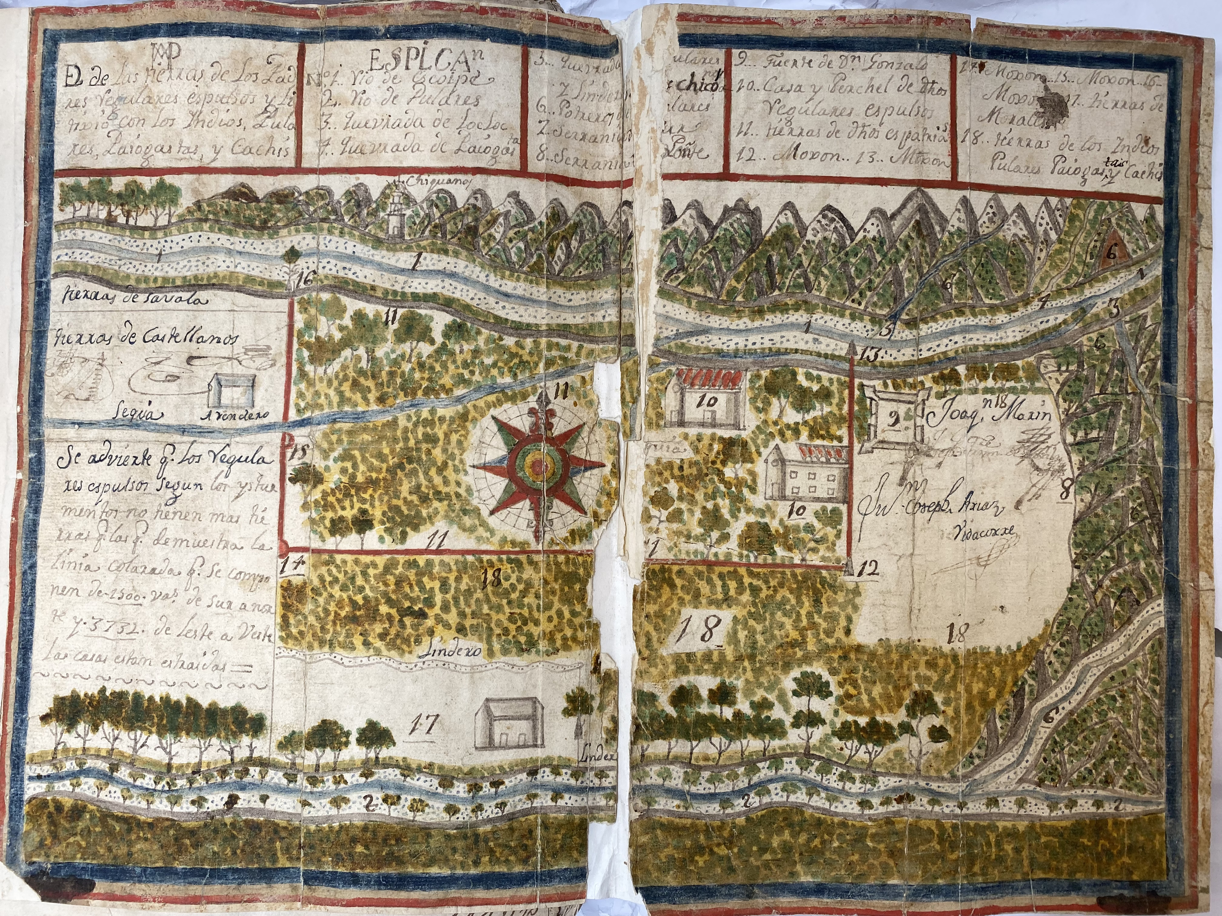 Dibujo de las tierras de los padres regulares espulsos y litixio con los indios, Pulares, Palogastas y Cachis. 1782-1783 [1790]