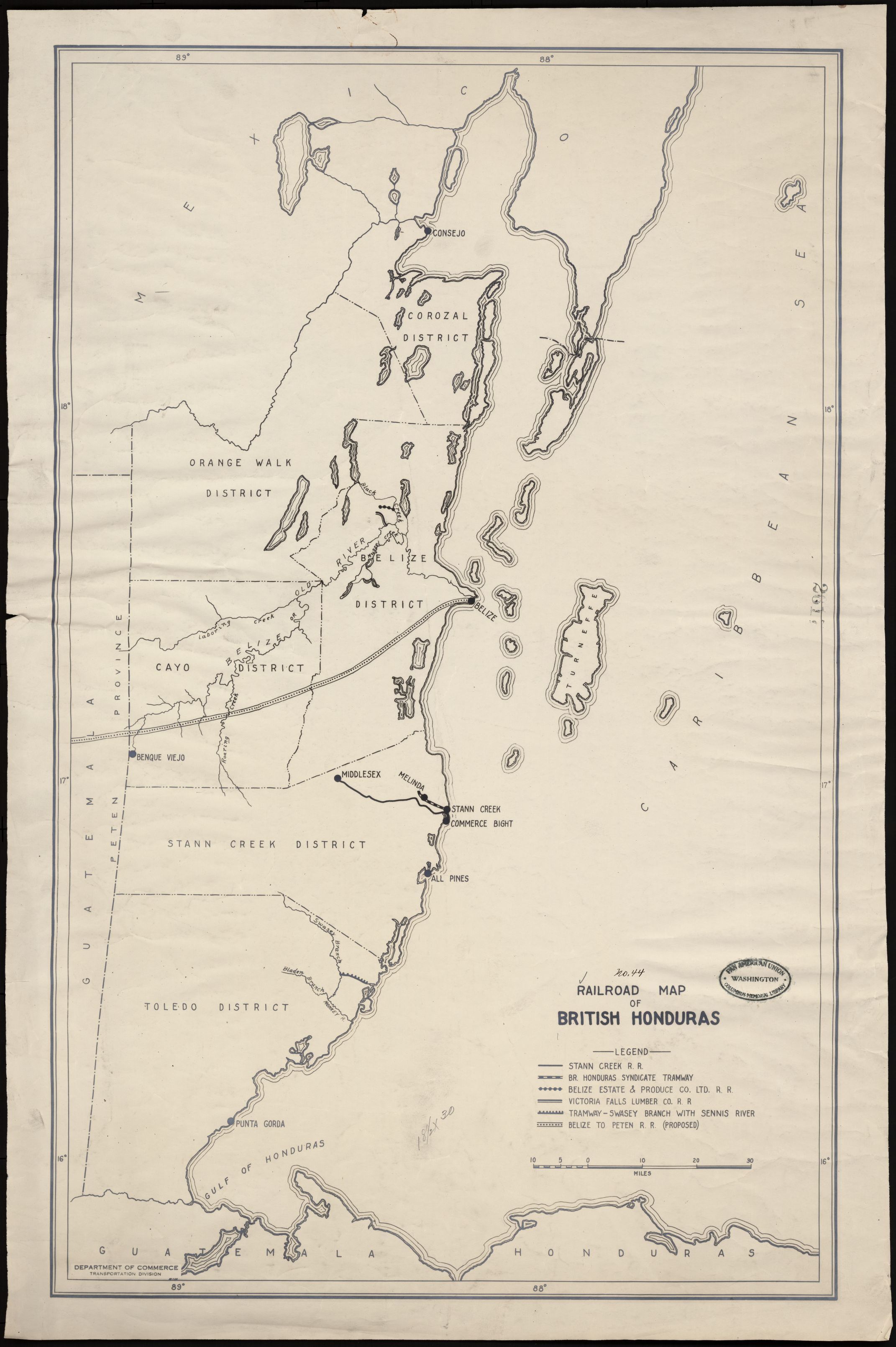 Railroad Map of British Honduras Transportation Department of the United States Department of Commerce. Library of Congress Geography and Map Division. https://hdl.loc.gov/loc.wdl/wdl.11329