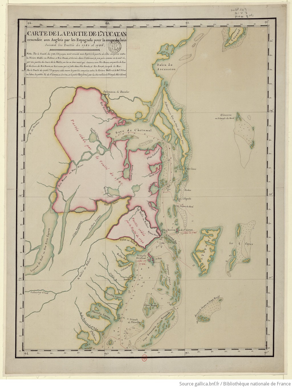 Carte de la partie de l'Yucatan concedée aux Anglais: [traités de 1783 et 1786].