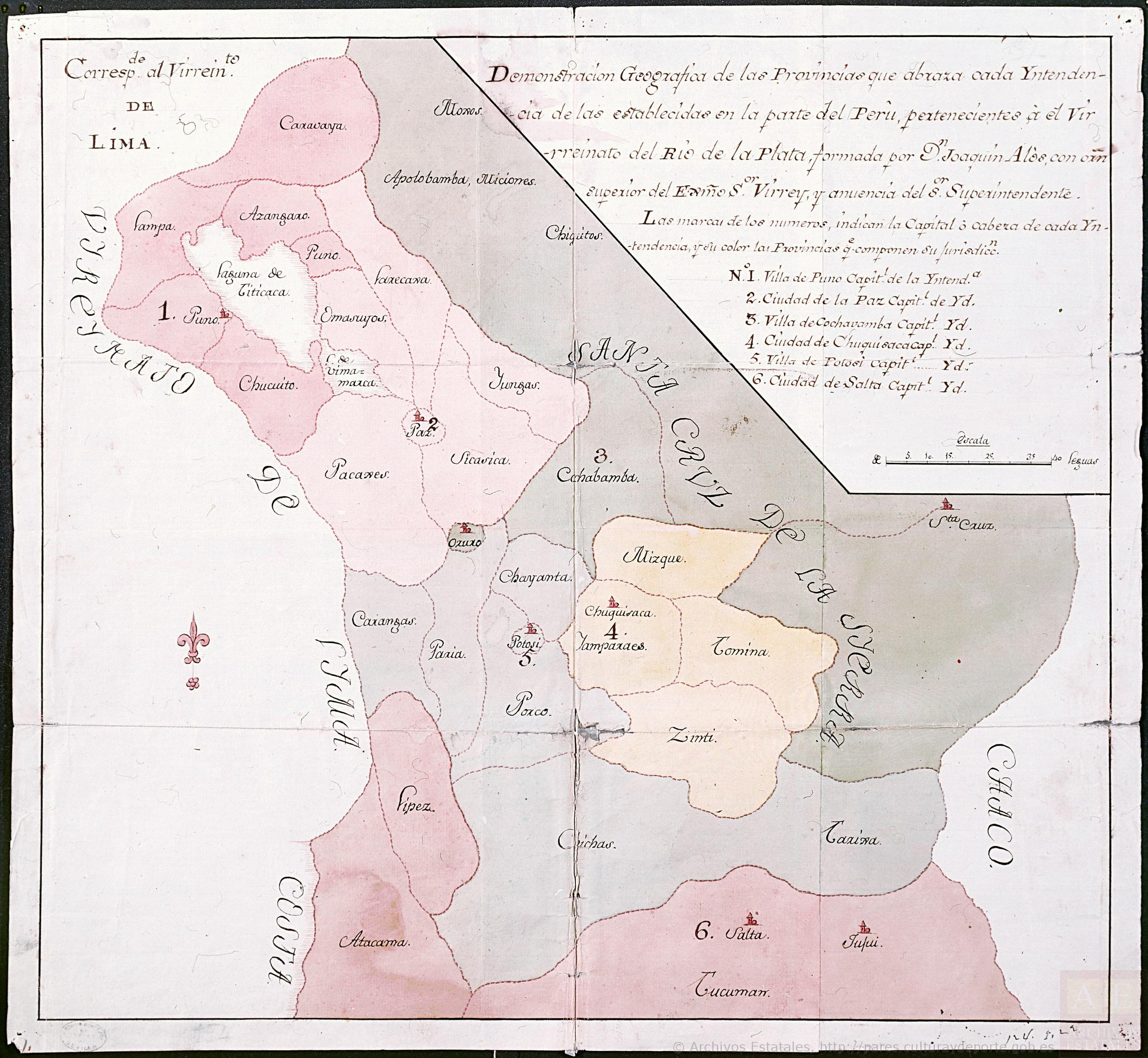 Demonstración Geográfica de las Provincias que abraza cada Yntendencia de las establecidas en la parte del Perú desde Salta, pertenecientes a el Virreynato del Río de la Plata
