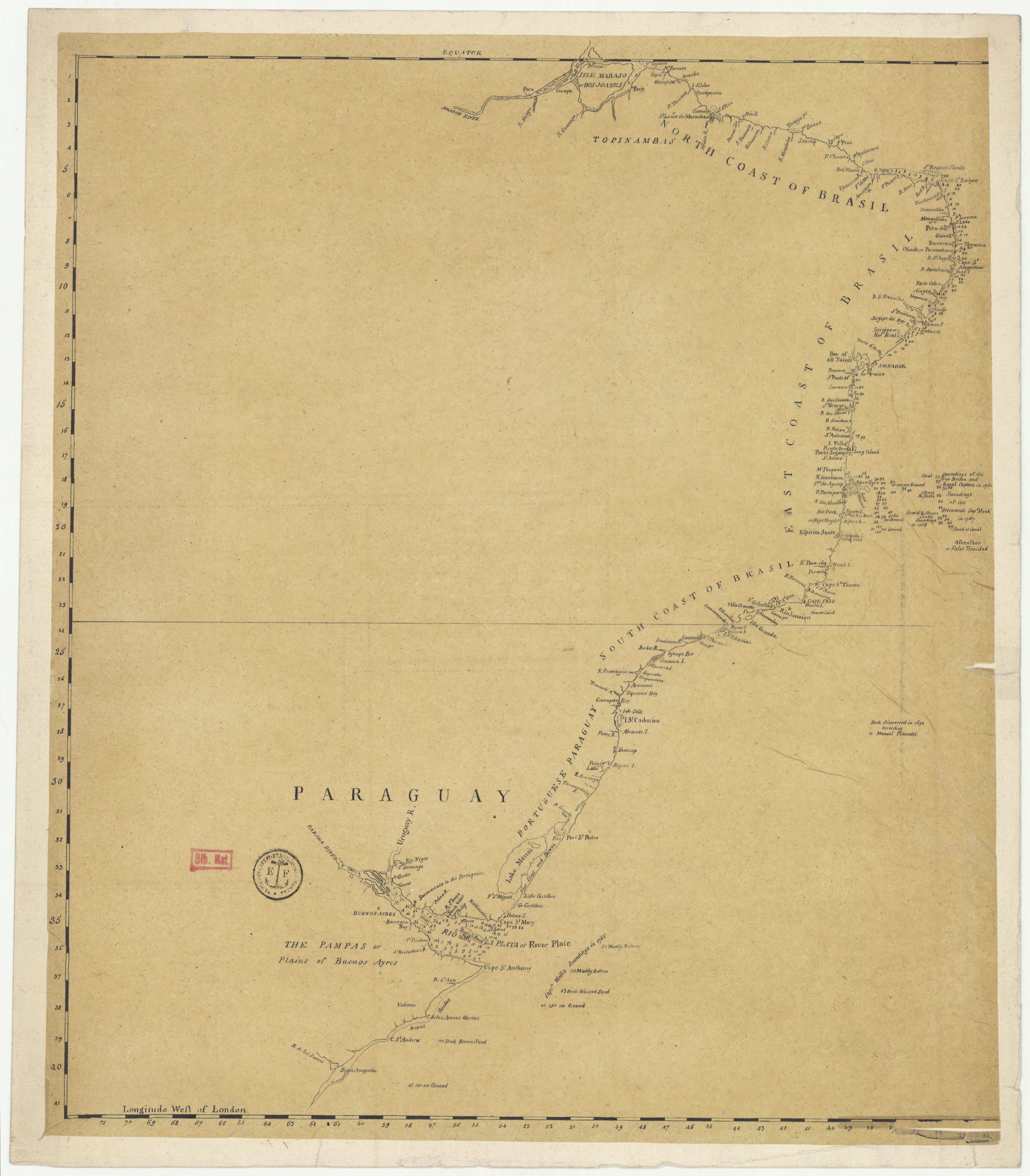 Carte anglaise des côtes du Brésil