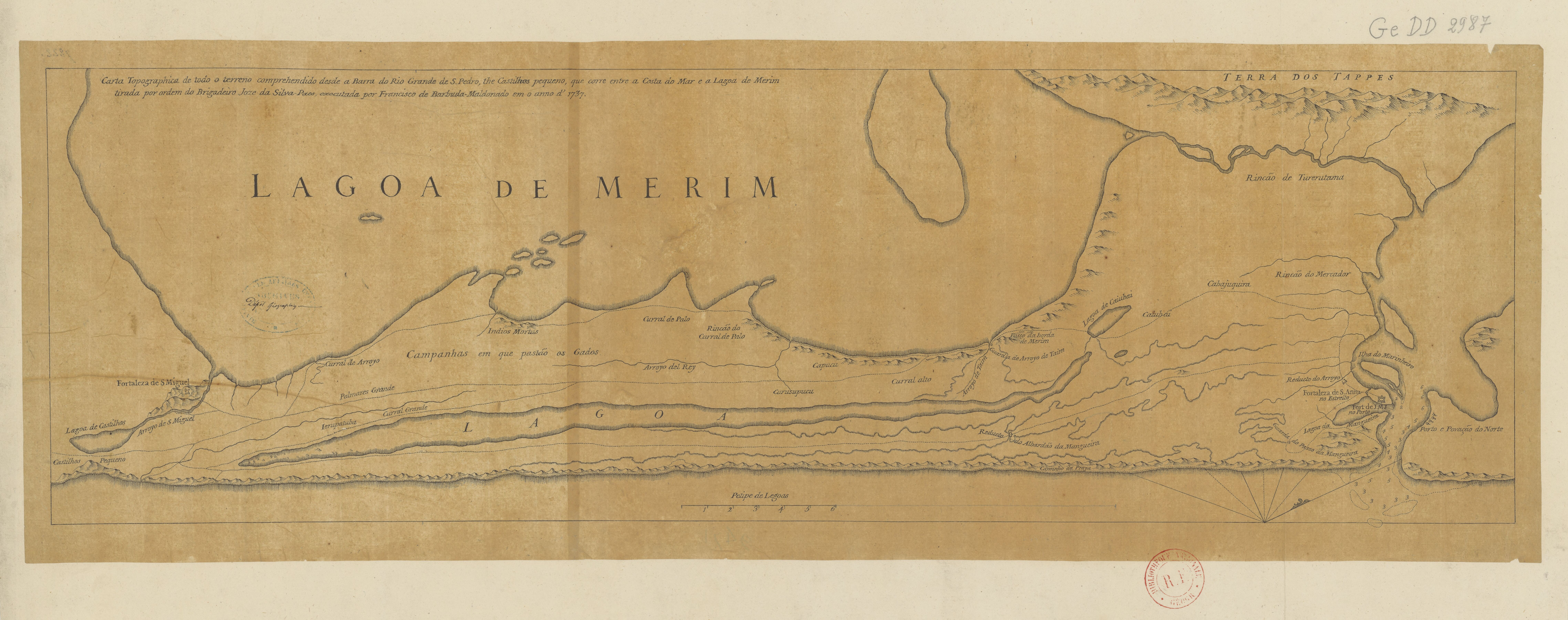 Carta topographica de todo o terrero comprehendido desde a Barra do Rio Grande de S. Pedro, the Castilias pequeno, que corre entre aCosta do Mar e a Lagoa de Merim