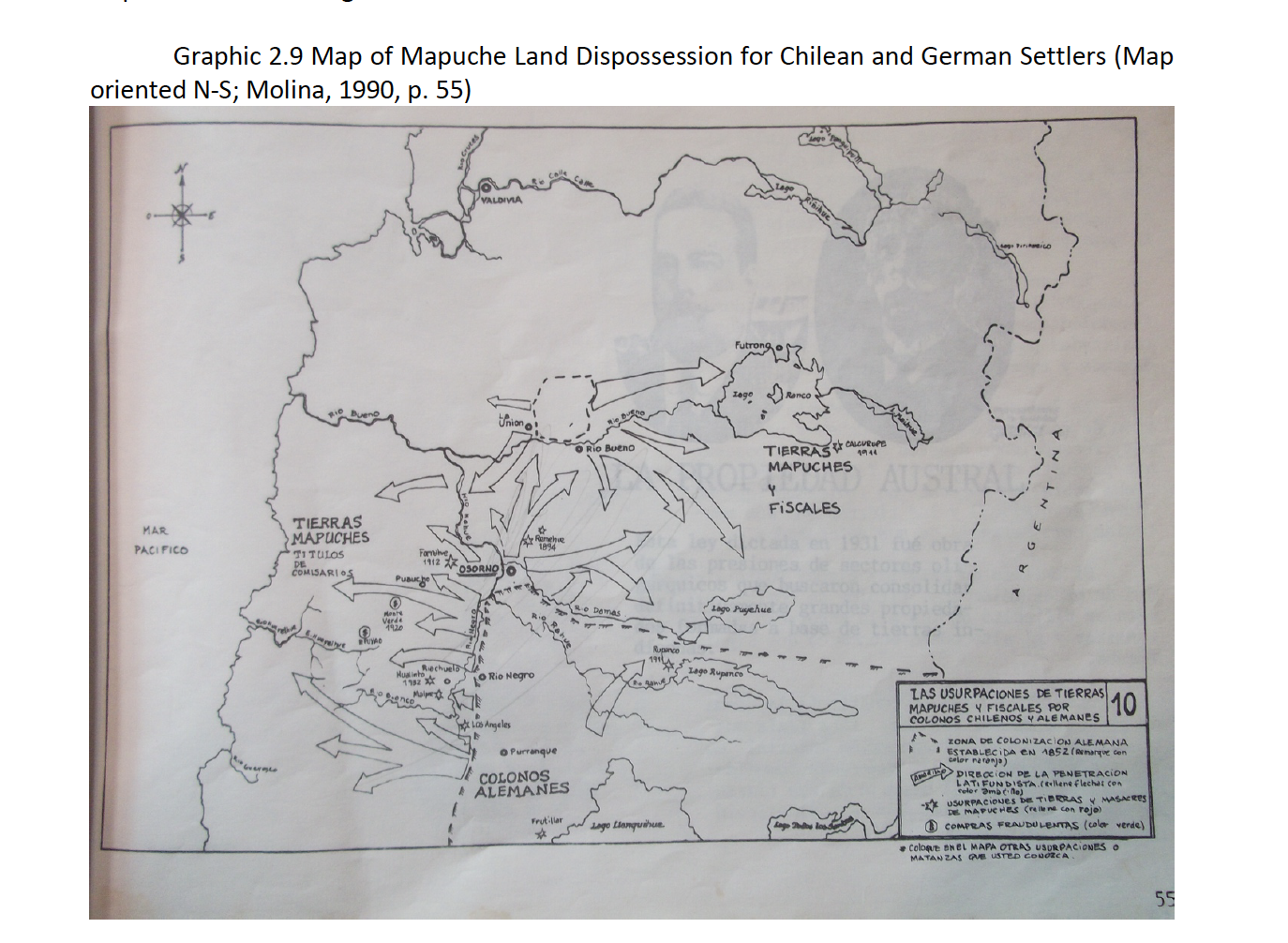 Map of Mapuche Land Dispossession for Chilean and German Settlers