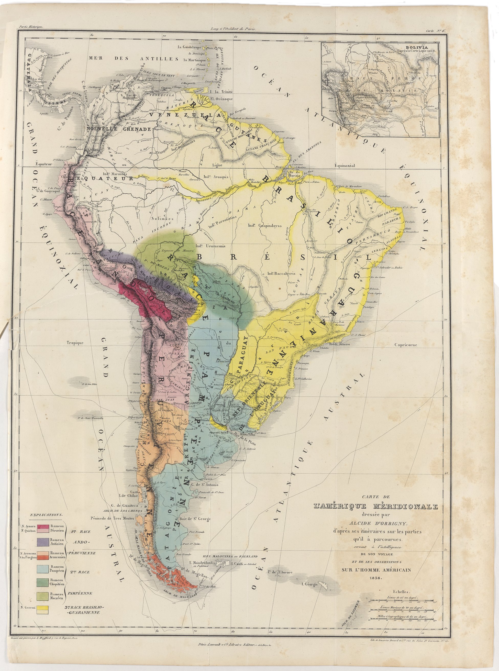 Carte de l'Amérique Méridionale dressée par Alcide d'Orbigny. d'aprés ses itinéraires sur les parties qu'il à
parcourues servant à l'intelligence de son voyage et de ses observations sur l'homme américain