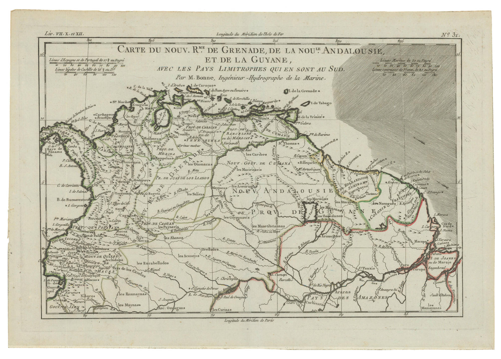 Carte du Nouveau Royaume de Grenade;de la Nouvelle Andalousie;et de la Guyane;avec les Pays limitrophes qui en sont au Sud