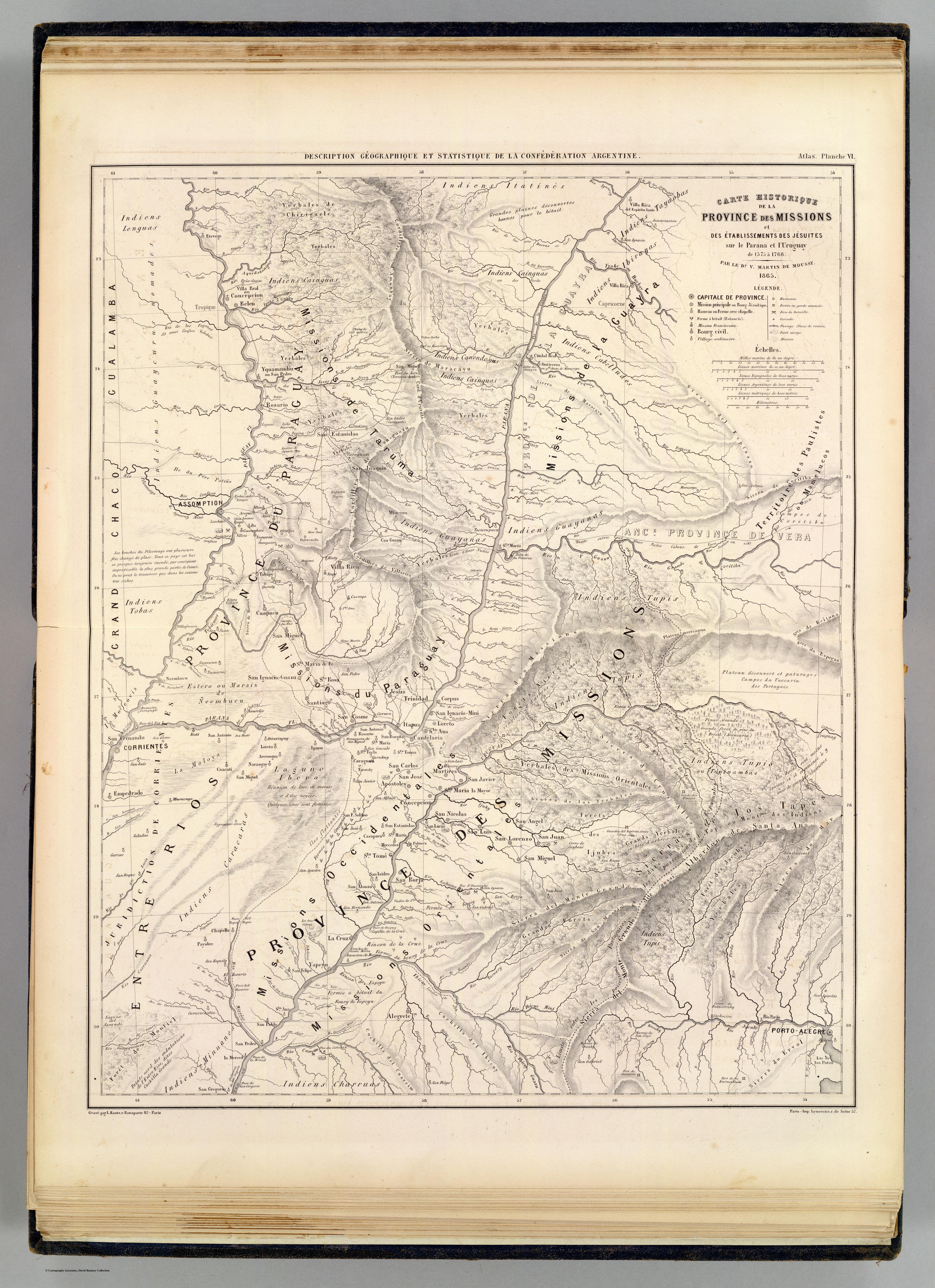 Carte hist.;Prov. des Missions;etabl. Jesuites;Parana et l'Uruguay;1575- 1768