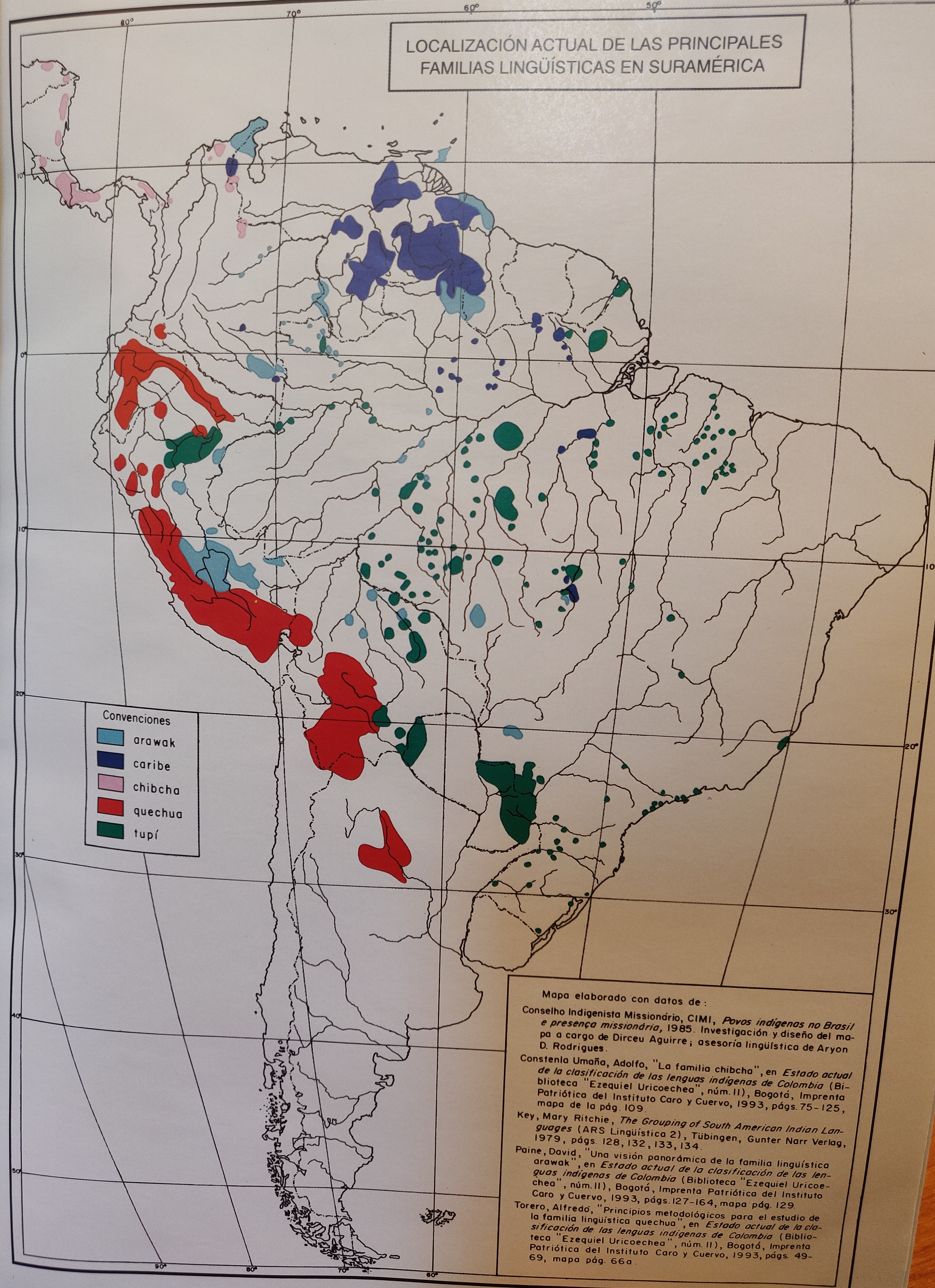 LOCALIZACIÓN ACTUAL DE LAS PRINCIPALES FAMILIAS LINGÜÍSTICAS EN SURAMÉRICA