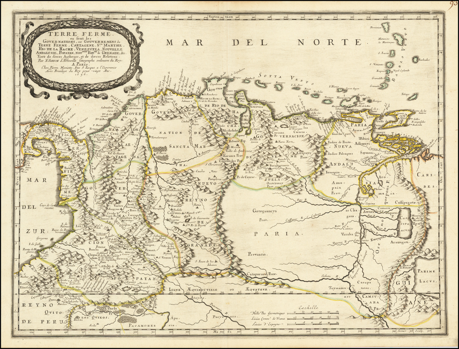 TERRE FERME ou sont les governations ou gouvernemens de Terre ferme;Cartagene Ste. Marthe;Rio de la Hache;Venezuela;nouvelle Andalusie Popayein;nouveau royme de Grenade;&c