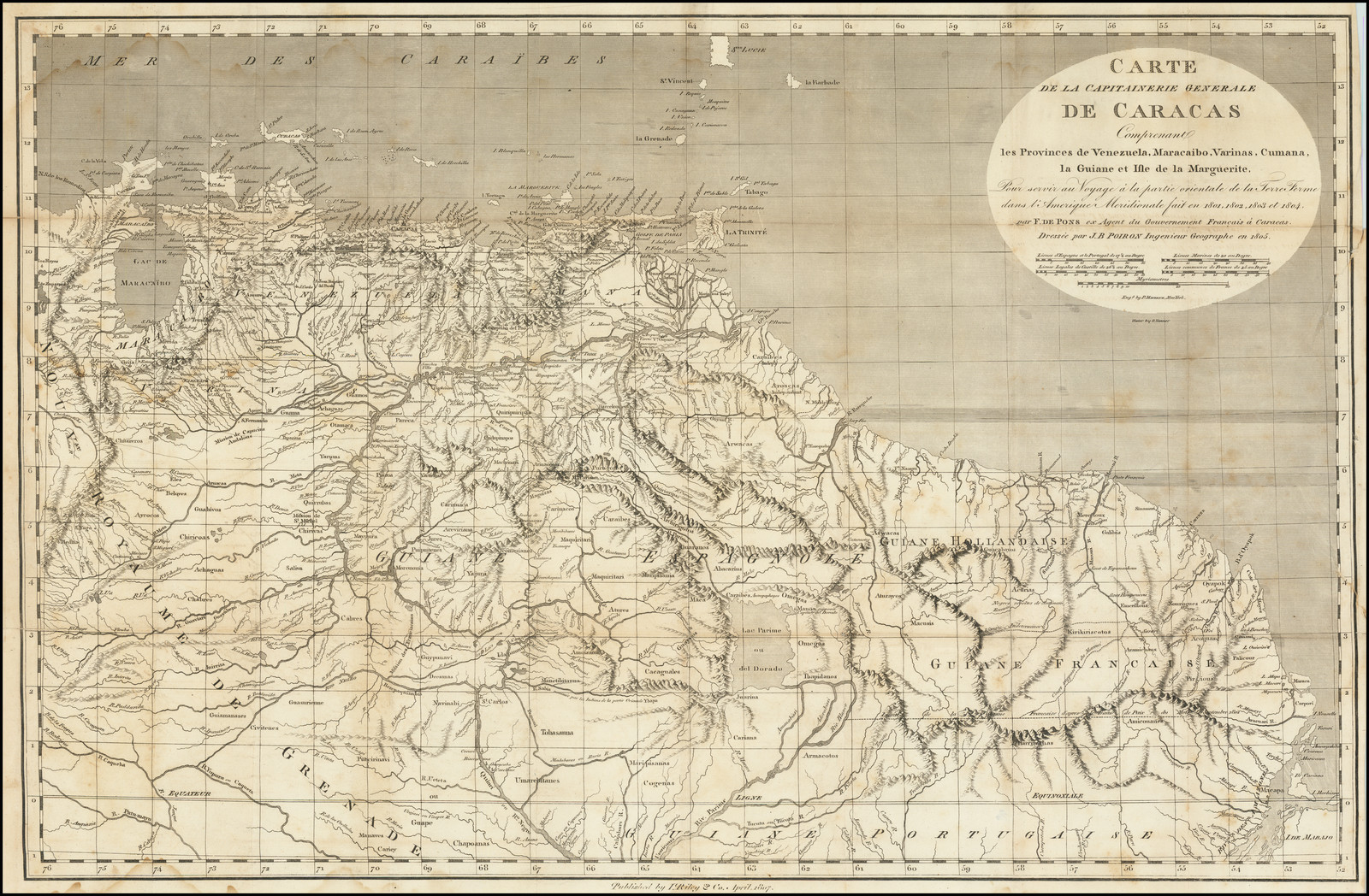 CARTE DE LA CAPITAINERIE GENERALE DE CARACAS Comprenant les Provinces de Venezuela;Maracaibo;Varinas;Cumana;la Guiane;et Isle de la Margeurite;Pour servir au Voyage a la partie oriental de la Terre Ferme dans l'Amerique Meridionale