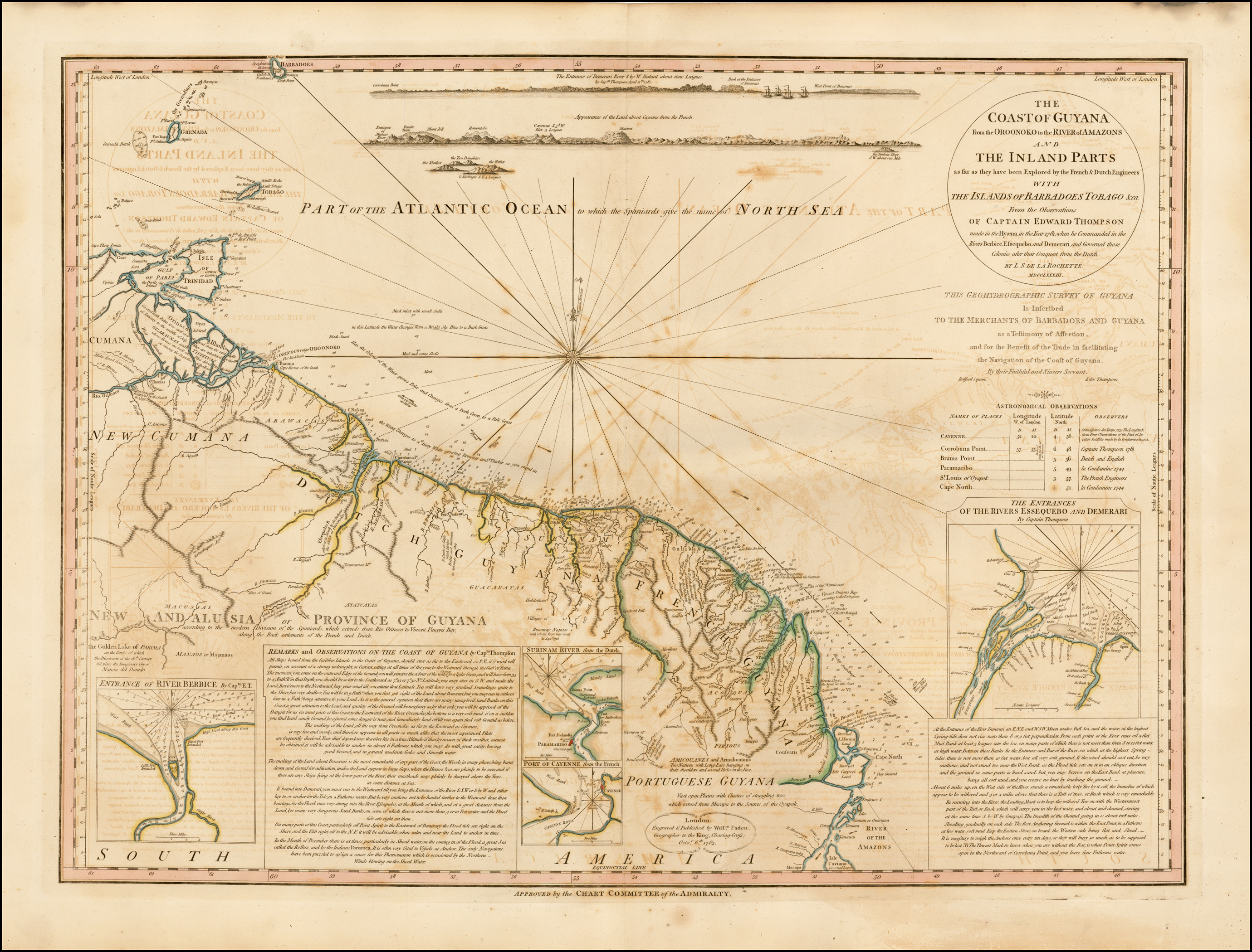 COAST OF GUYANA FROM THE OROONOKO TO THE RIVER OF AMAZONS AND THE INLAND PARTS AS FAR AS THEY HAVE BEEN EXPLORED BY THE FRENCH & DUTCH ENGINEERS WITH THE ISLANDS OF BARBADOS TOBAGO & CA.