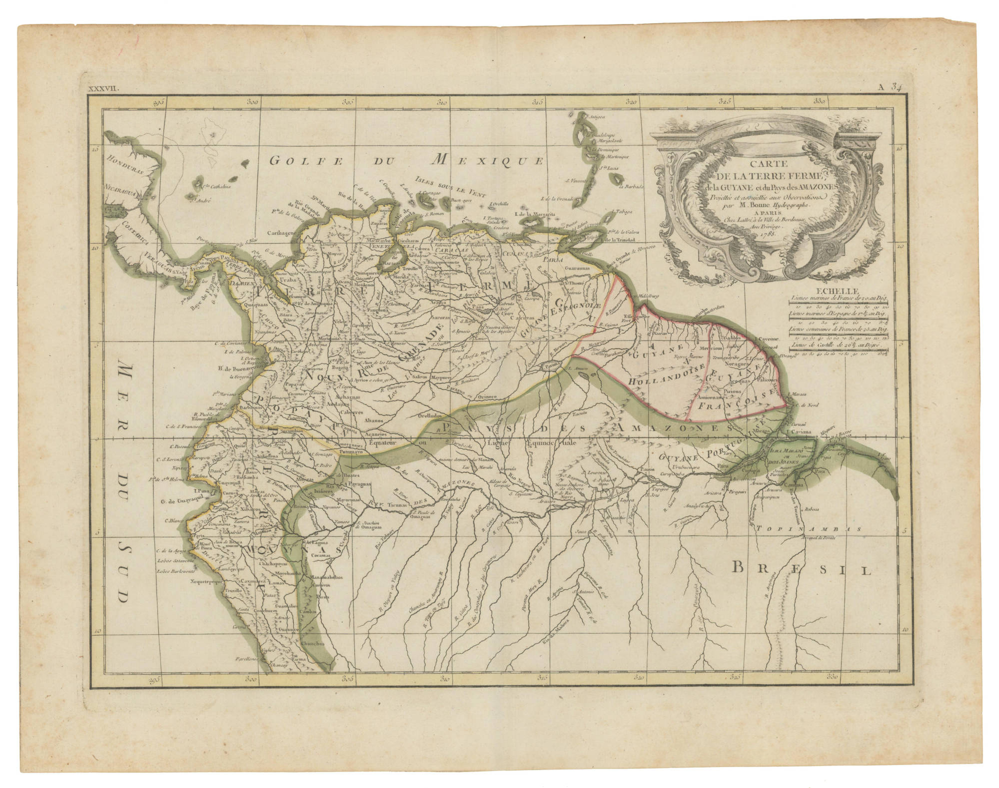 CARTE DE LA TERRE FERME de la GUYANE et du Paus des Amazones