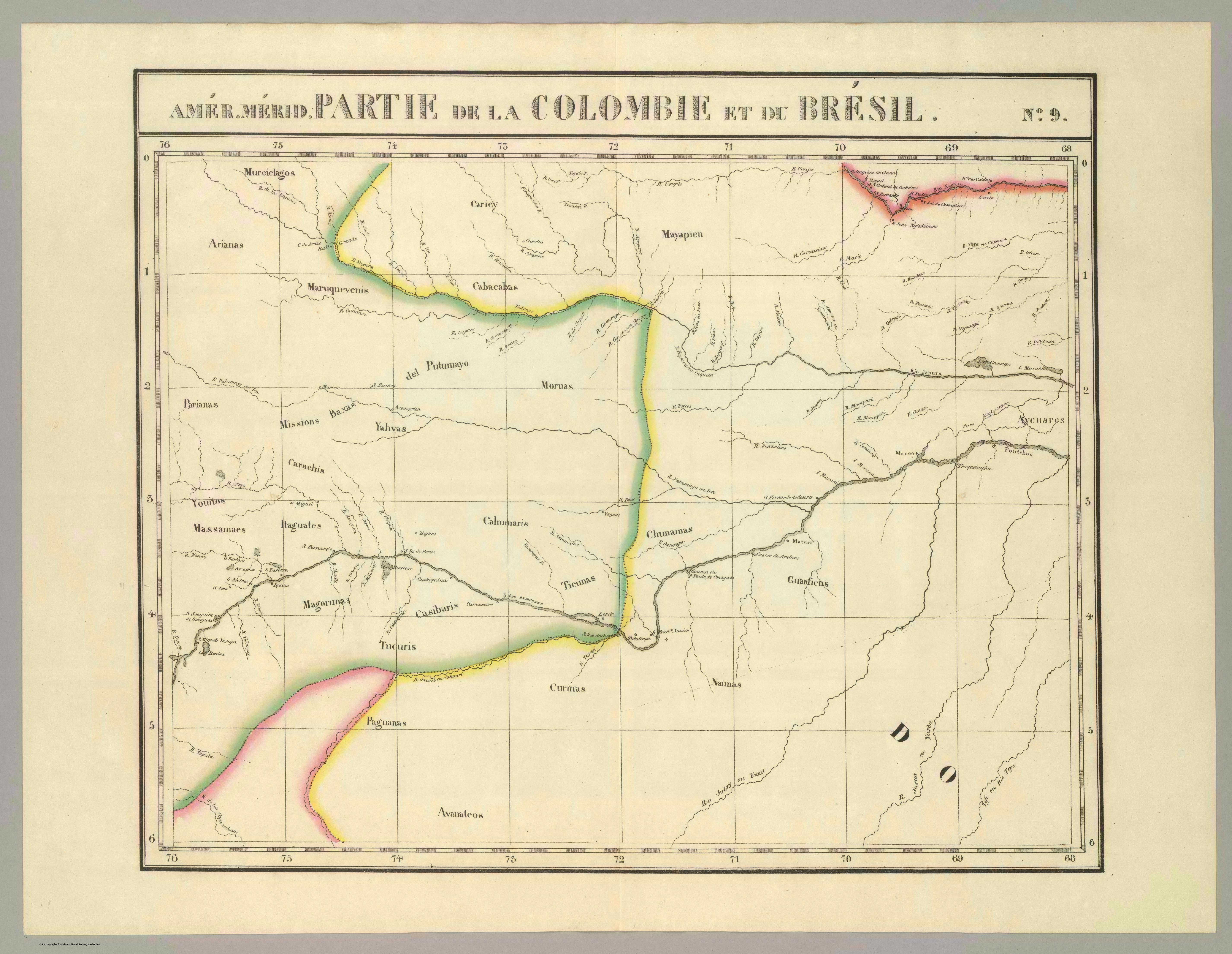 Partie de la Colombie et du Bresil. Amer. Merid. no. 9. (Dresse par Ph. Vandermaelen;lithographie par H. Ode. Cinquieme partie - Amer. merid. Bruxelles. 1827)