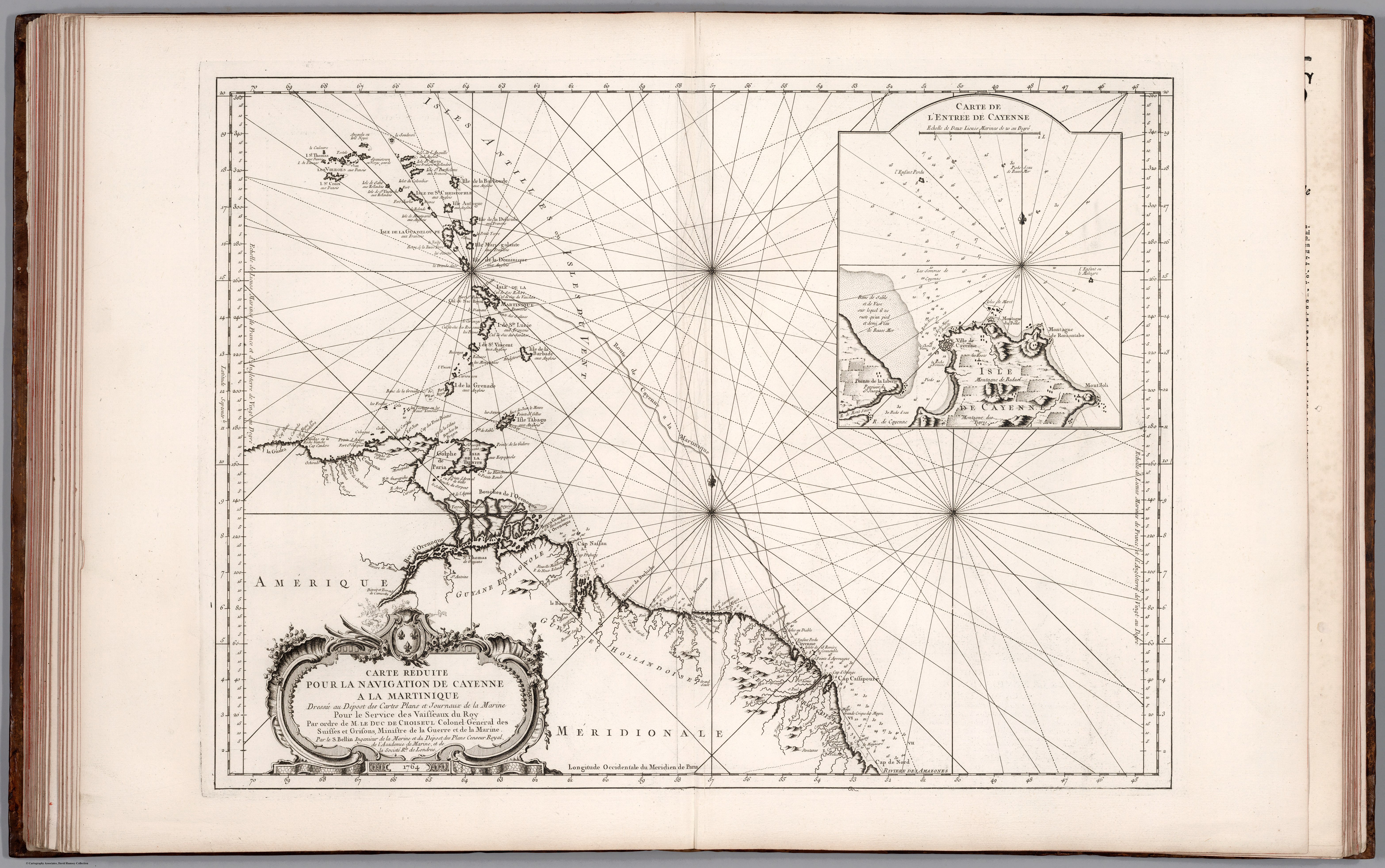 Carte Réduite Pour la Navegaton de Cayenne a la Martinique. Dressée au Dépost des Cartes Plans et Journaux de la Marine Pour le Service des Vaisseaux du Roy. Par ordre de M. le Duc des Choiseul Colonel Géneral des Suisses et Grisons;Ministre de la Guerre et de la Marine.