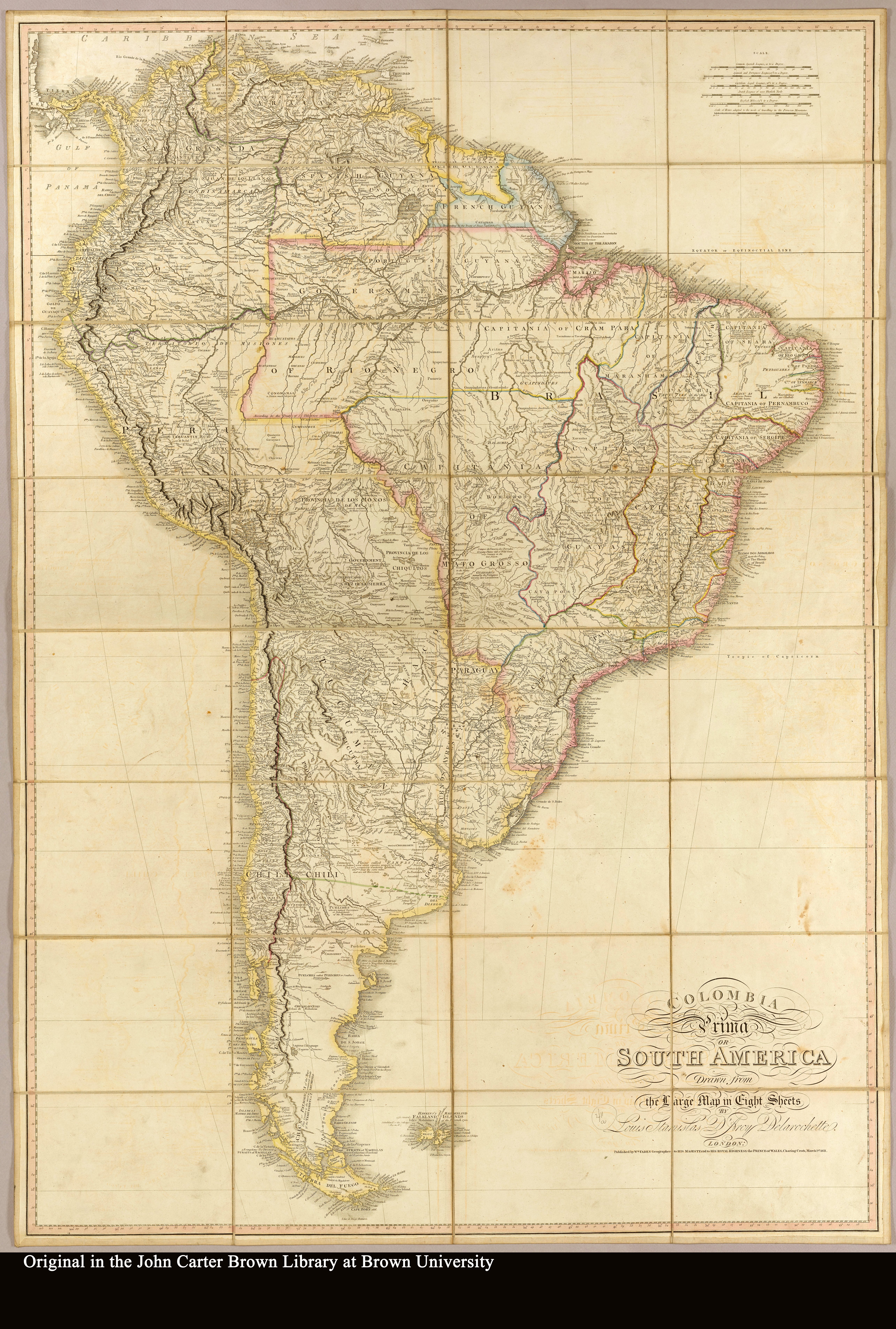 Colombia Prima or South America drawn from the large map in eight sheets by Louis Stanislas D'Arcy Delarochette