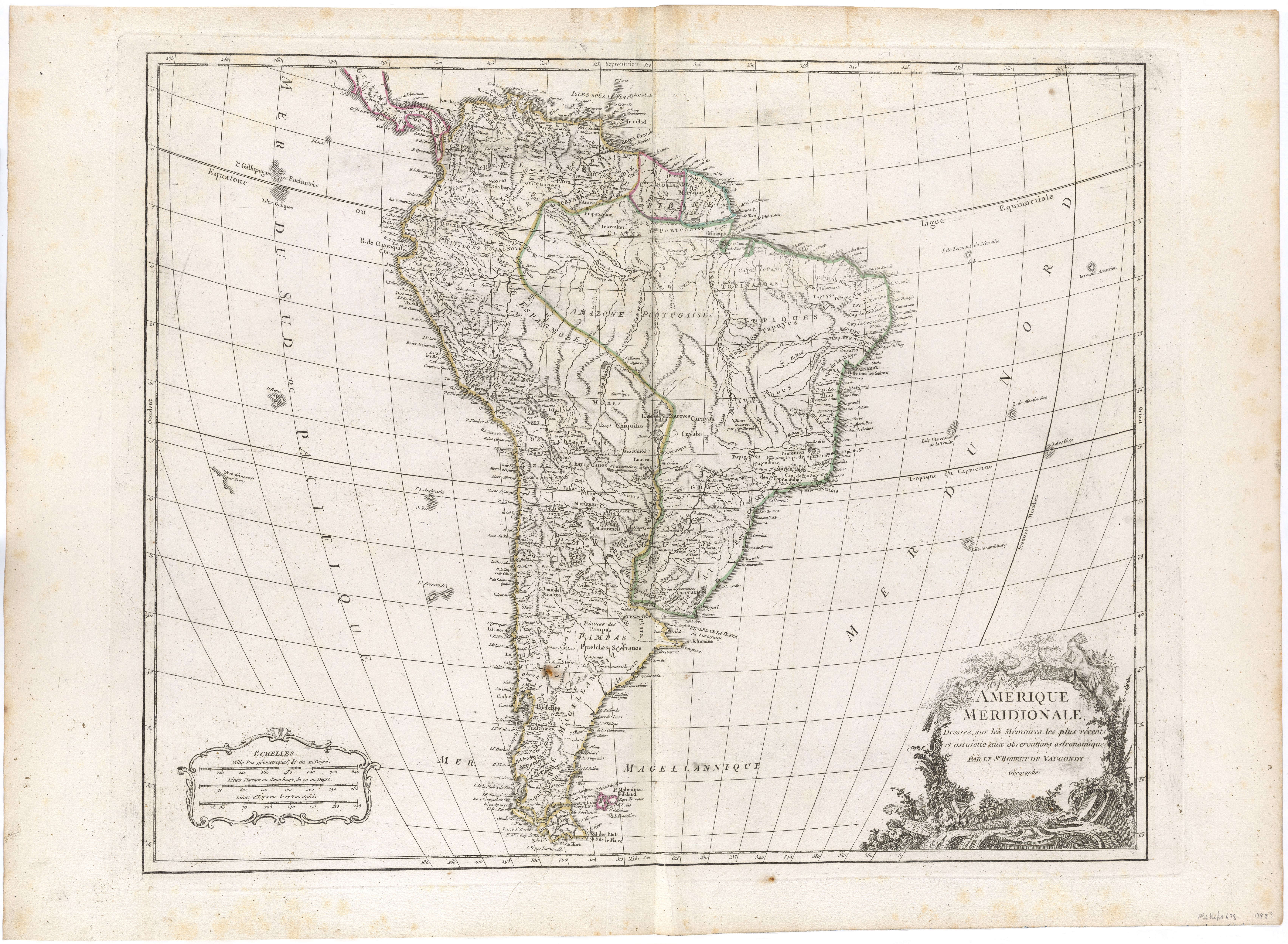 Amerique Méridionale, Dressée, sur les Mémoires les plus récents et assujétie aux observations astronomique