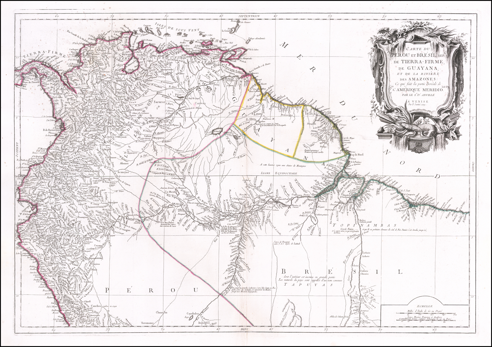 Carte du Pérou et Brésil sep.l de Tierra-Firme, de Guyana, et de la Rivière des Amazones: Ce qui fait la partie Boréale de l'Amérique Meridio. le. Par le Sr. D' Anville