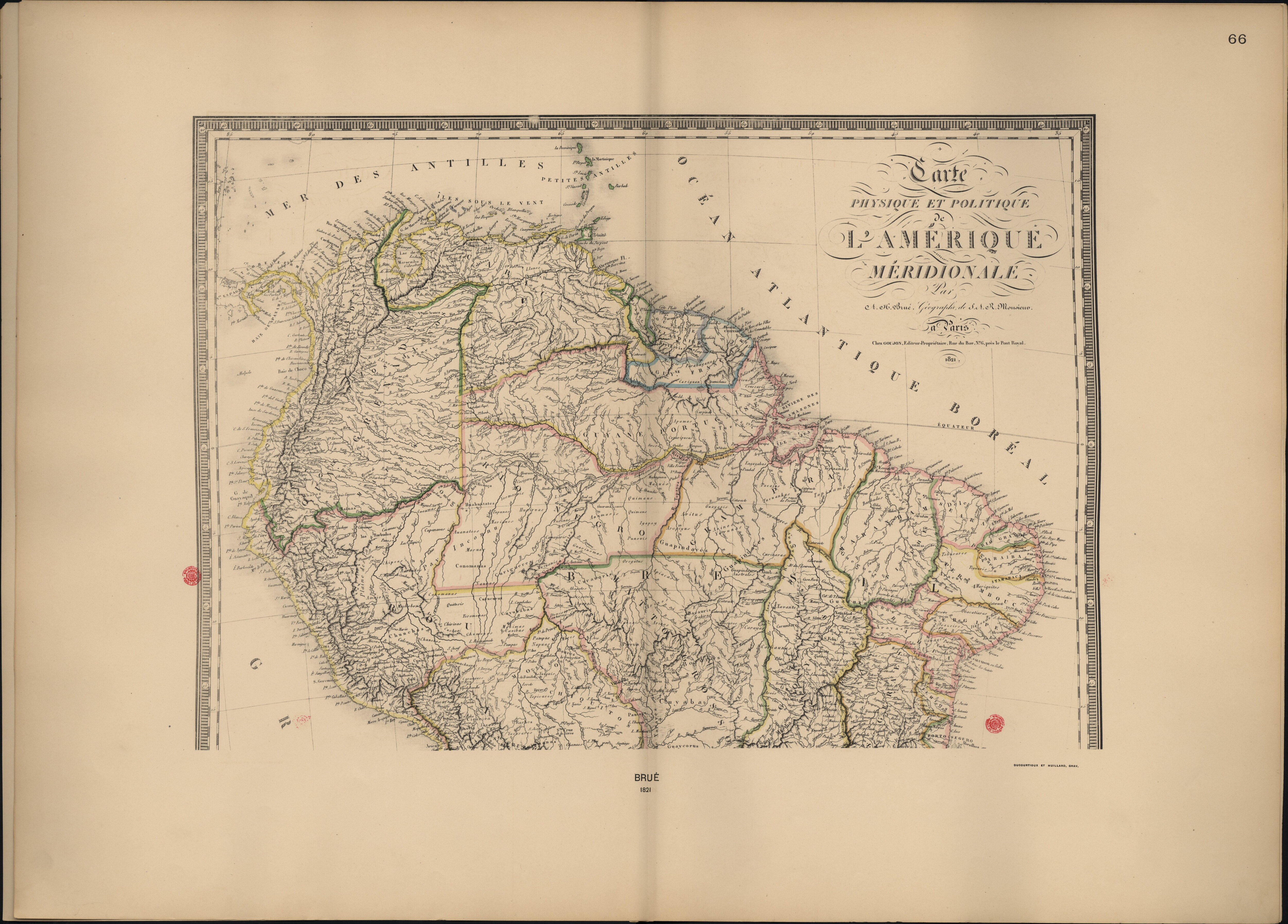 Carte Physique et Politique de l'Amérique Méridionale.