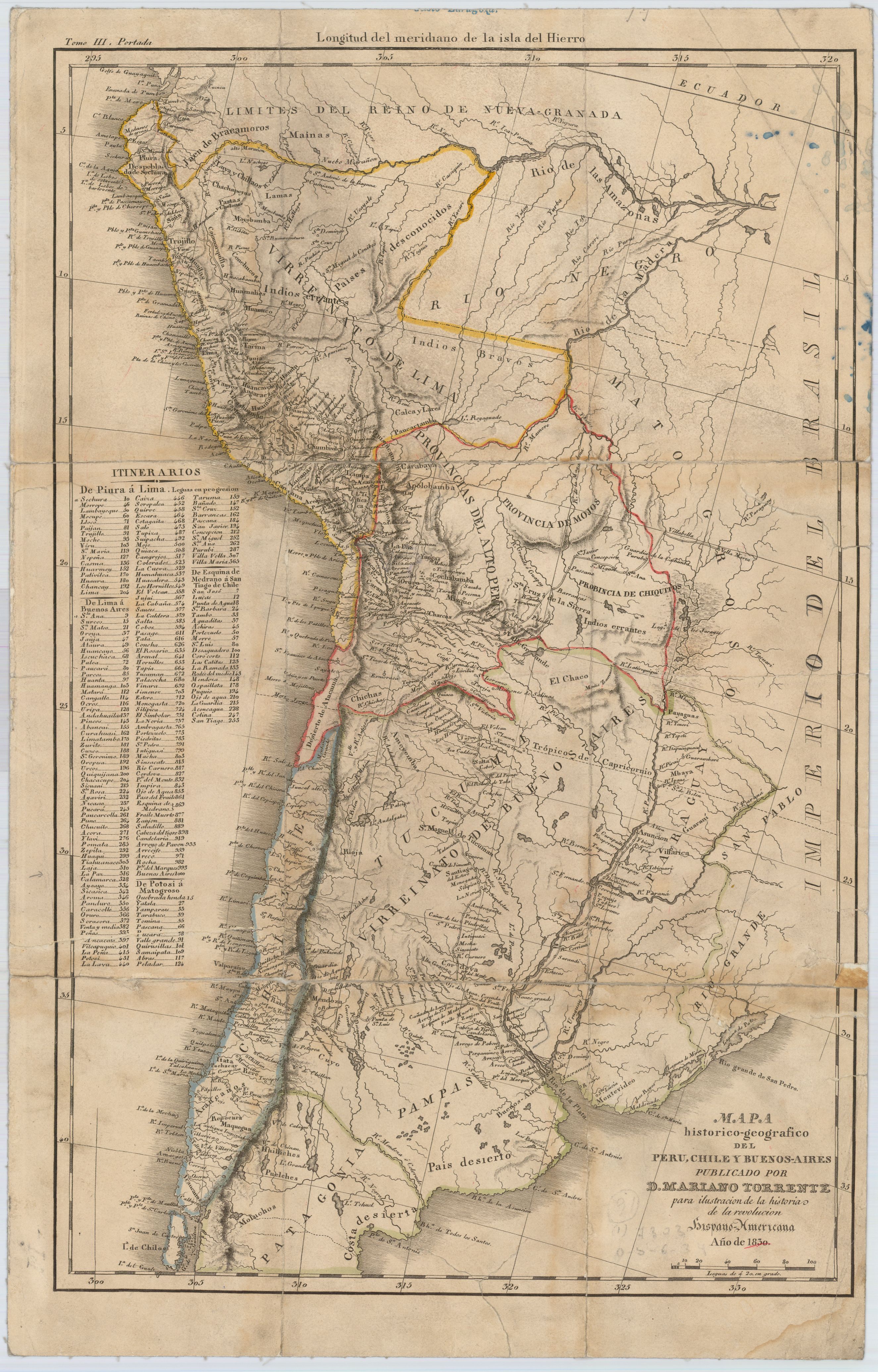 Mapa histórico-geográfico de Perú, Chile y Buenos Aires