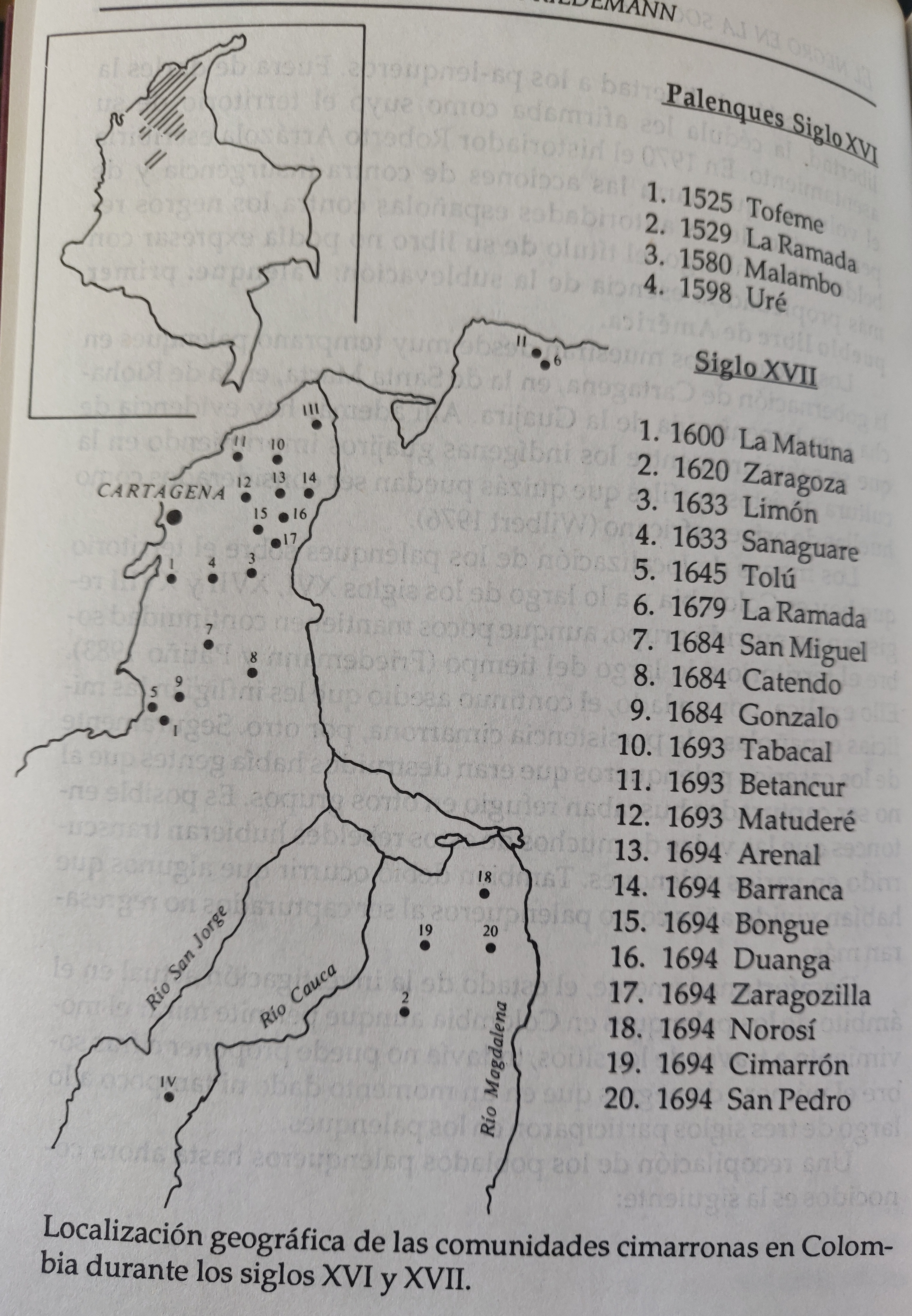 LOCALIZACION GEOGRAFICA DE LAS COMUNIDADES CIMARRONAS EN COLOMBIA DURANTE LOS SIGLOS XVI Y XVII