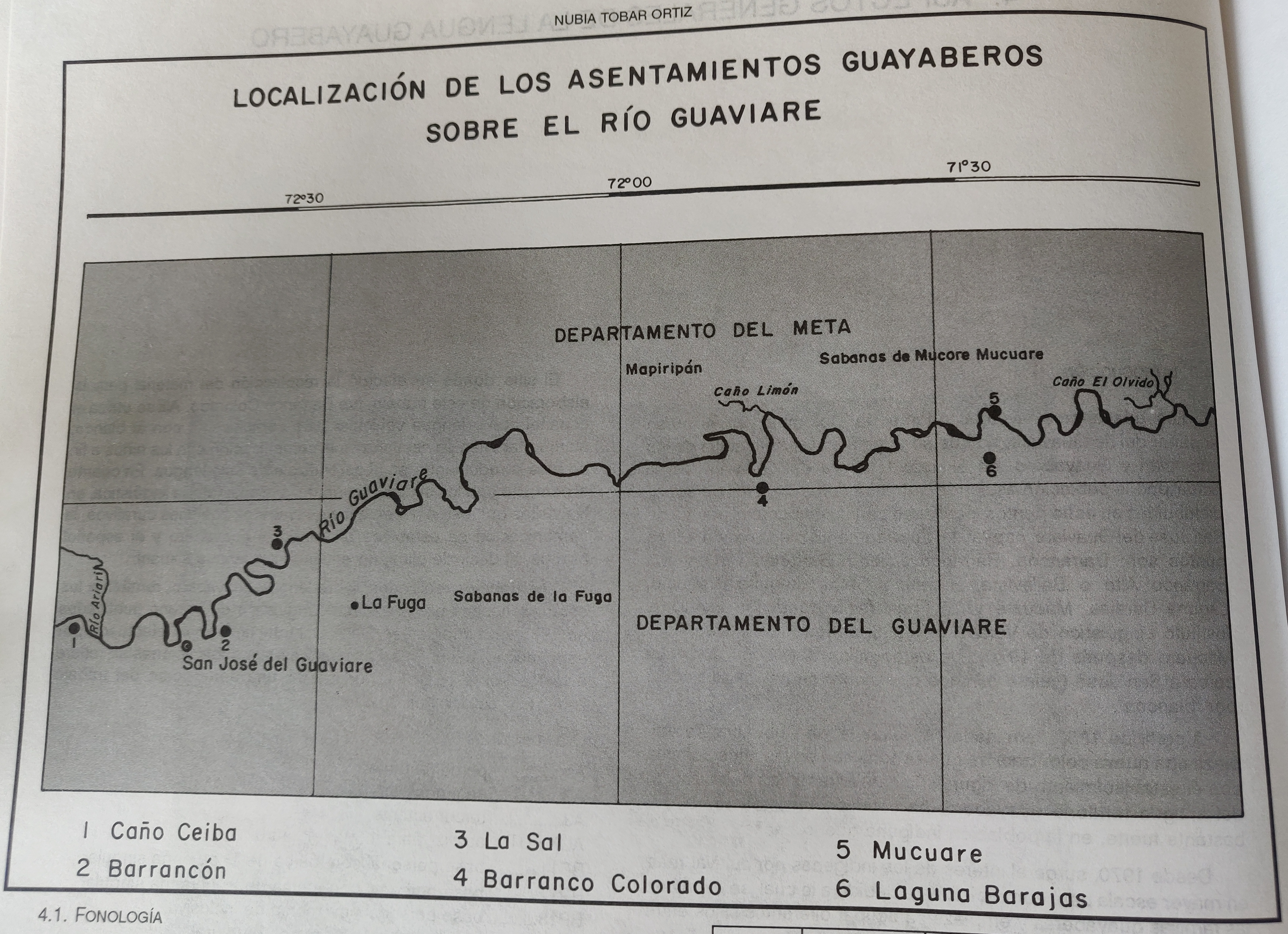 LOCALIZACIÓN DE LOS ASENTAMIENTOS GUAYABEROS SOBRE EL RIO GUAVIARE