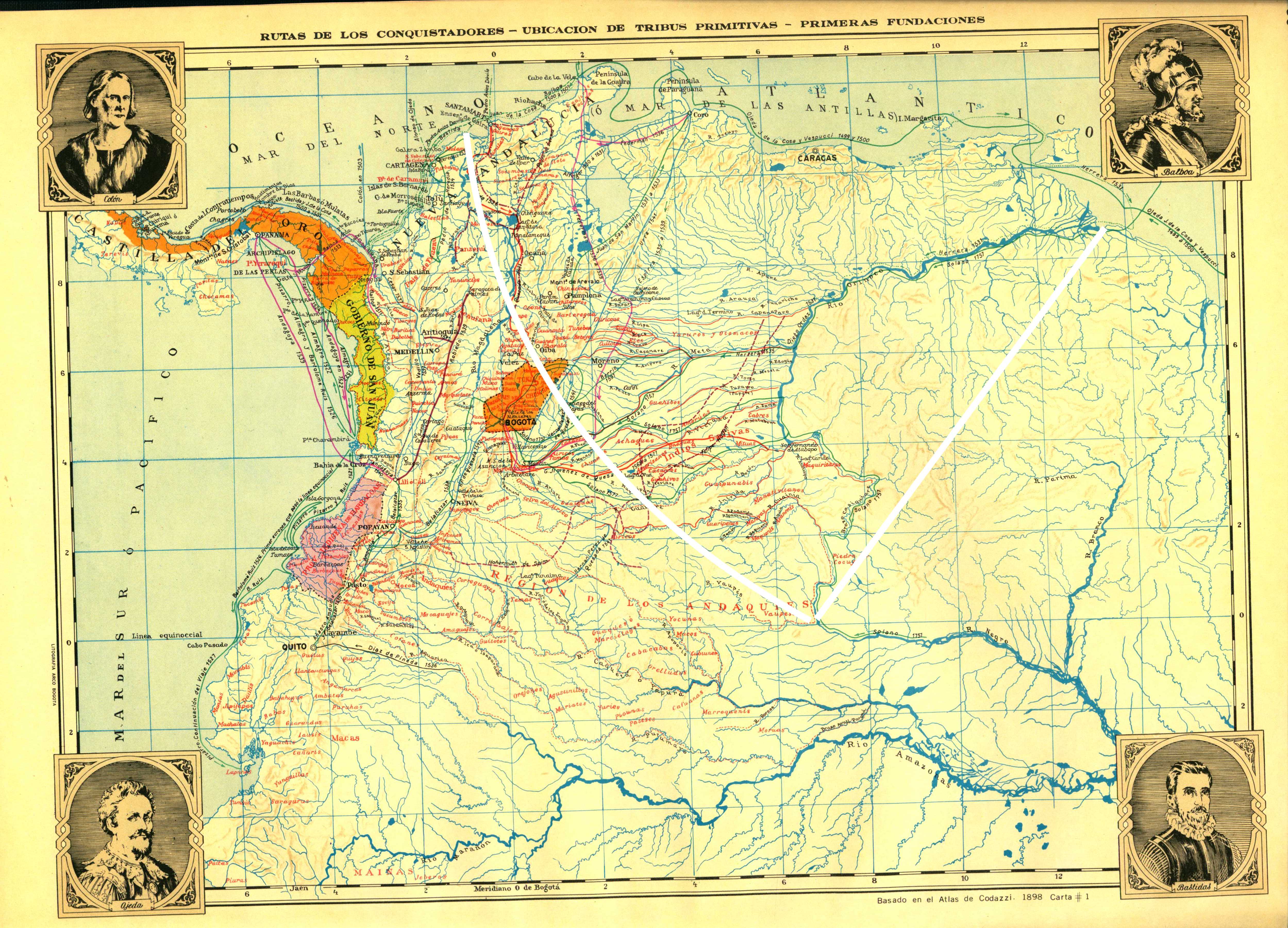 Rutas de los conquistadores. Ubicacion de tribus primitivas. Primeras fundaciones.