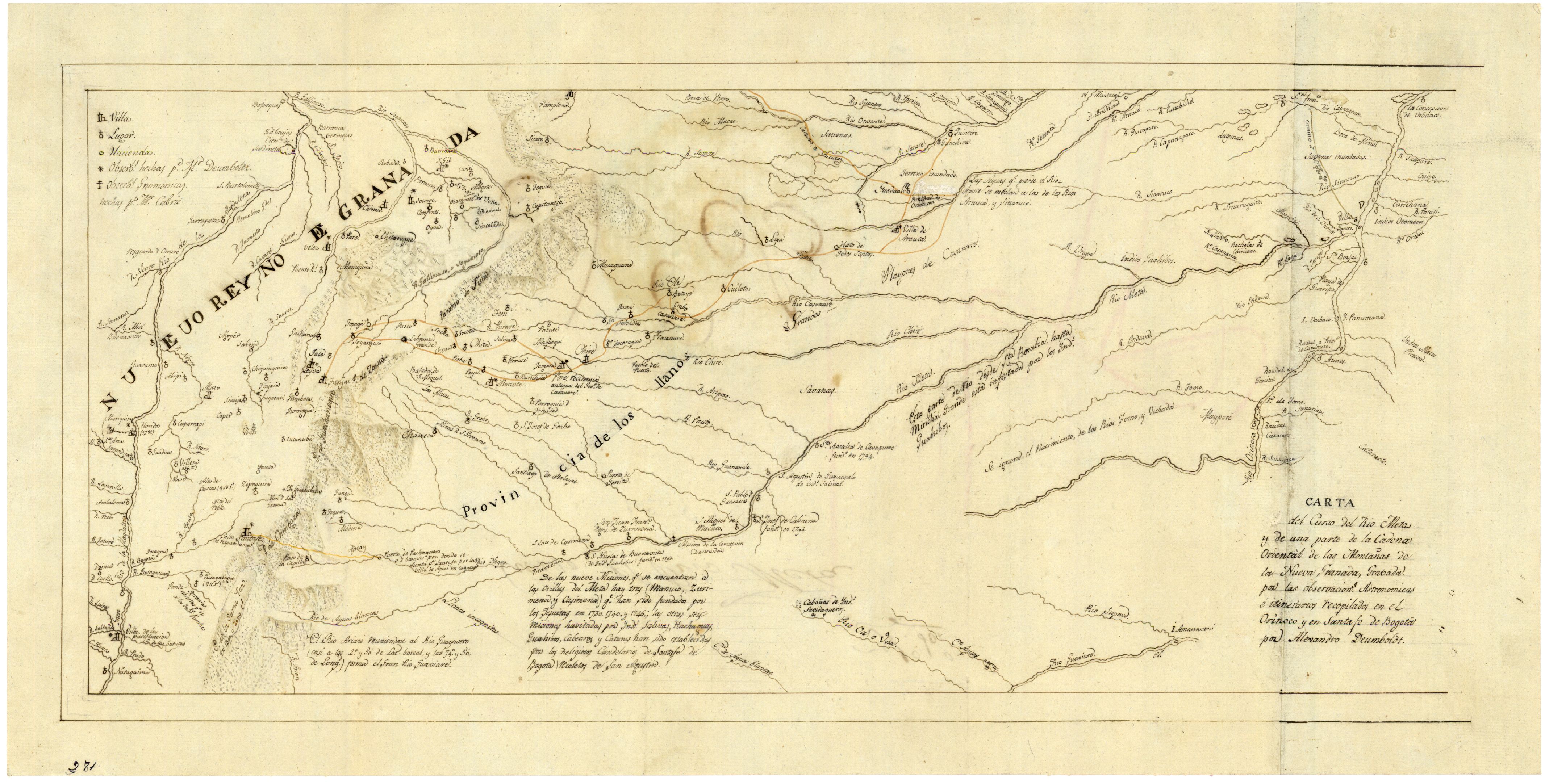 Carta del Curso del Rio Metas y de una parte de la Cadena Oriental de las Montañas de la Nueva Granada