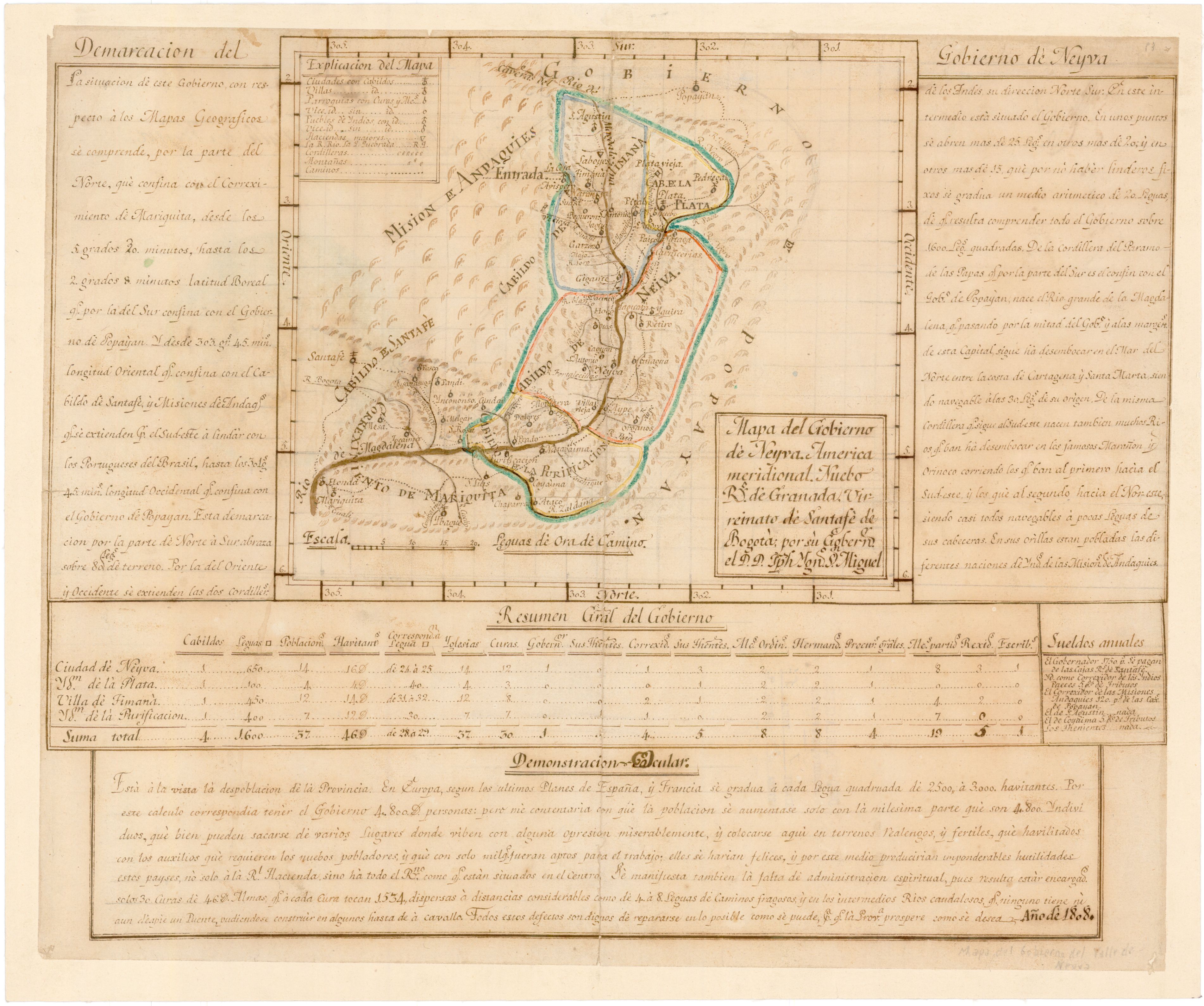 Mapa del Gobierno de Neyva: America Meridional: Nuebo Ro. de Granada : Virreinato de Santafé de Bogota