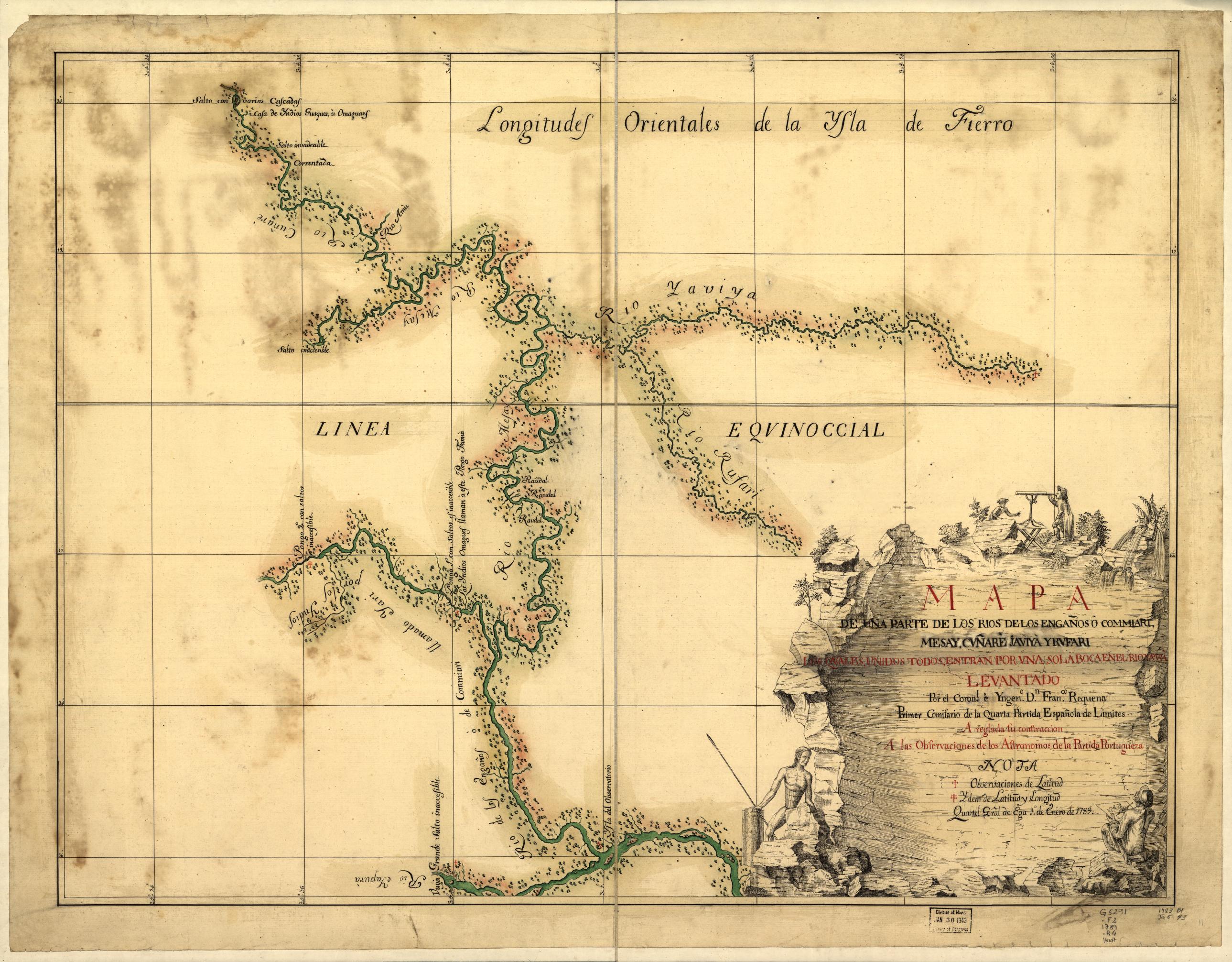 Mapa de una parte de los Rios de los Engaños o Commiari, Mesay, Cuñaré, Jauiyá y Rufari : los quales, unidos todos, entran por una sola boca en el Rio Yapurá