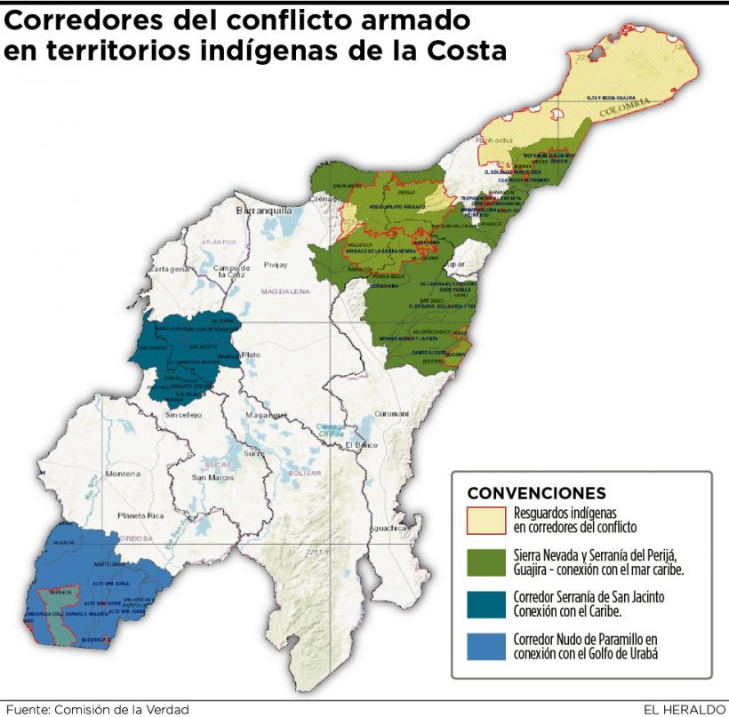 Corredor del conflicto armado en territorios indígenas de la Costa