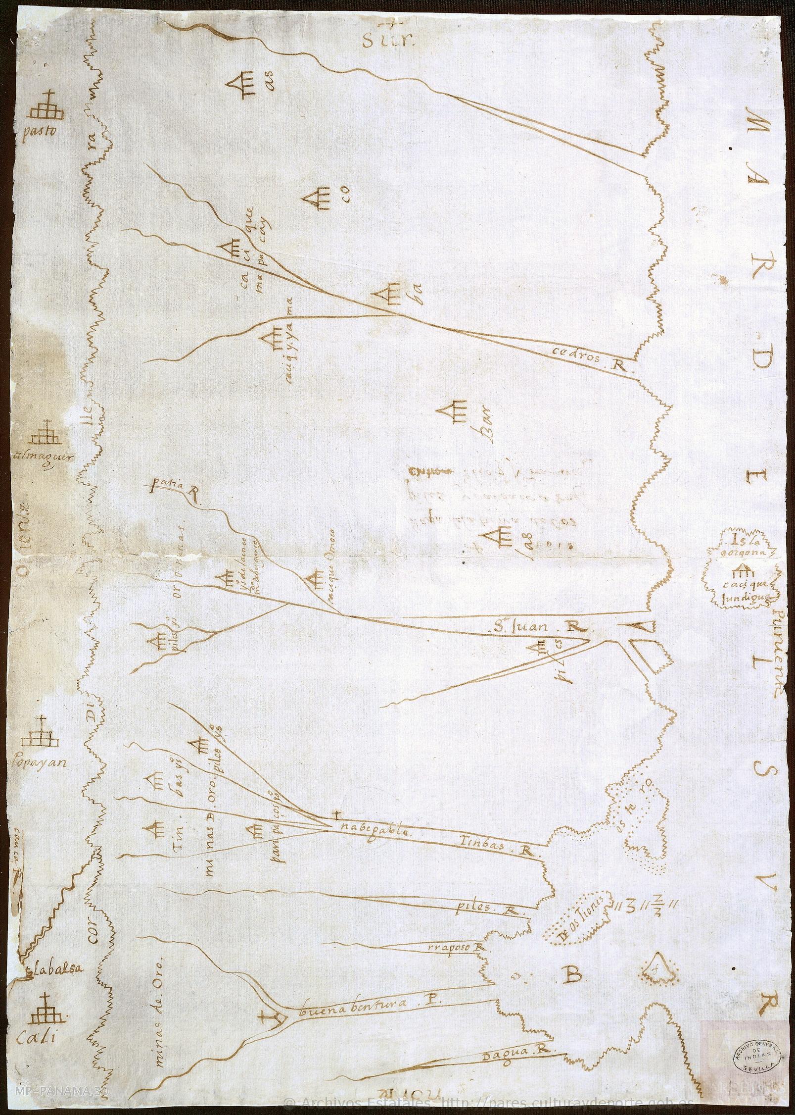 Mapa de la tierra donde habitan los indios, Piles Timbas y Barbacoas