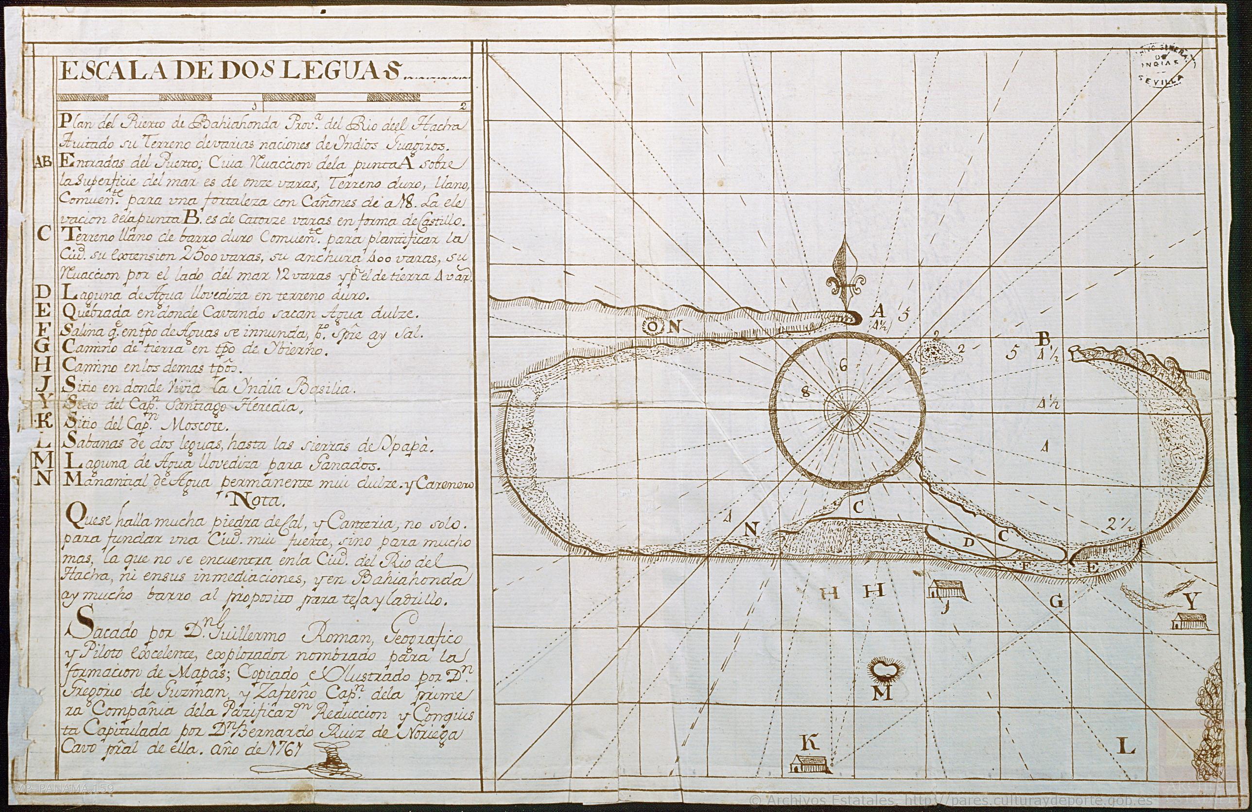 Plan del Puerto de Bahiahonda, Provincia del Rio del Hacha, Auitado su terreno de varias naciones de Yndios Guagiros