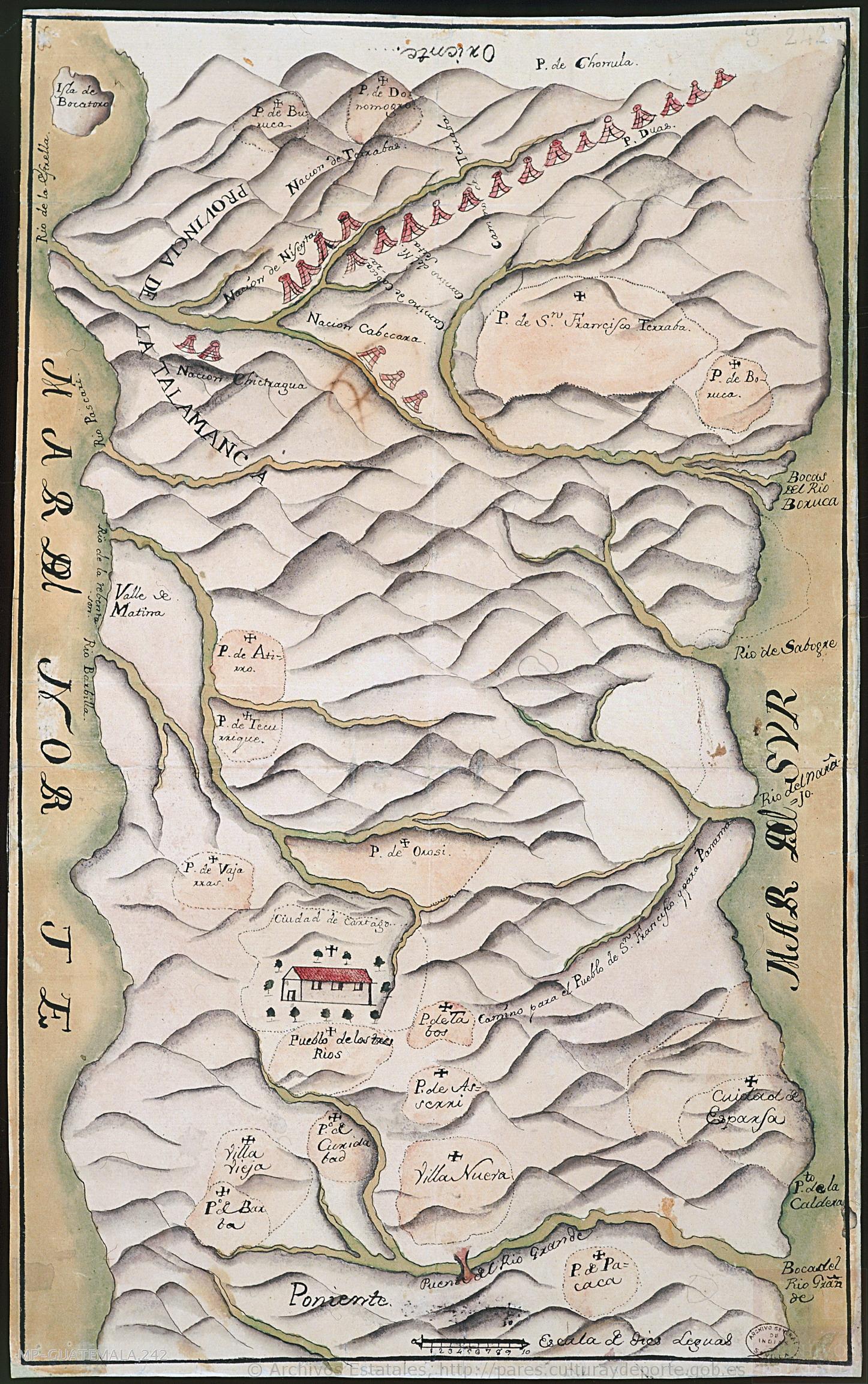 Plano geográfico de las provincias y terrenos confinantes a la Talamanca con demostración de su montañas, situaciones, etc.