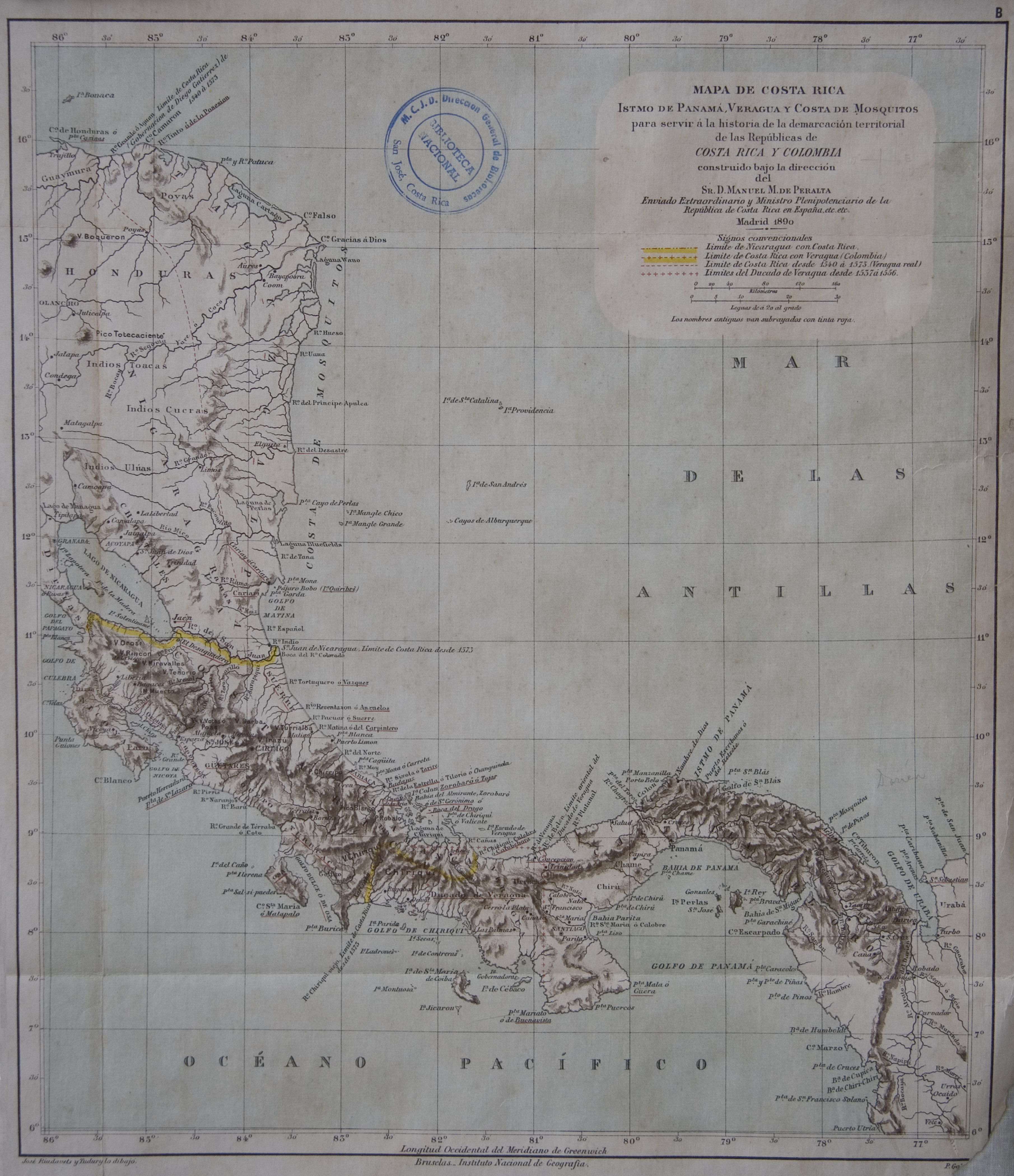 Mapa de Costa Rica, Veragua. Istmo de Panamá. y Costa 
     de Mosquitos, para servir a la historia de la demarcacion territorial de 
     las Republicas de Costa Rica y Colombia