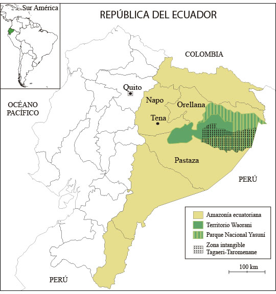 Mapa 1. Ubicación geográfica del territorio Waorani