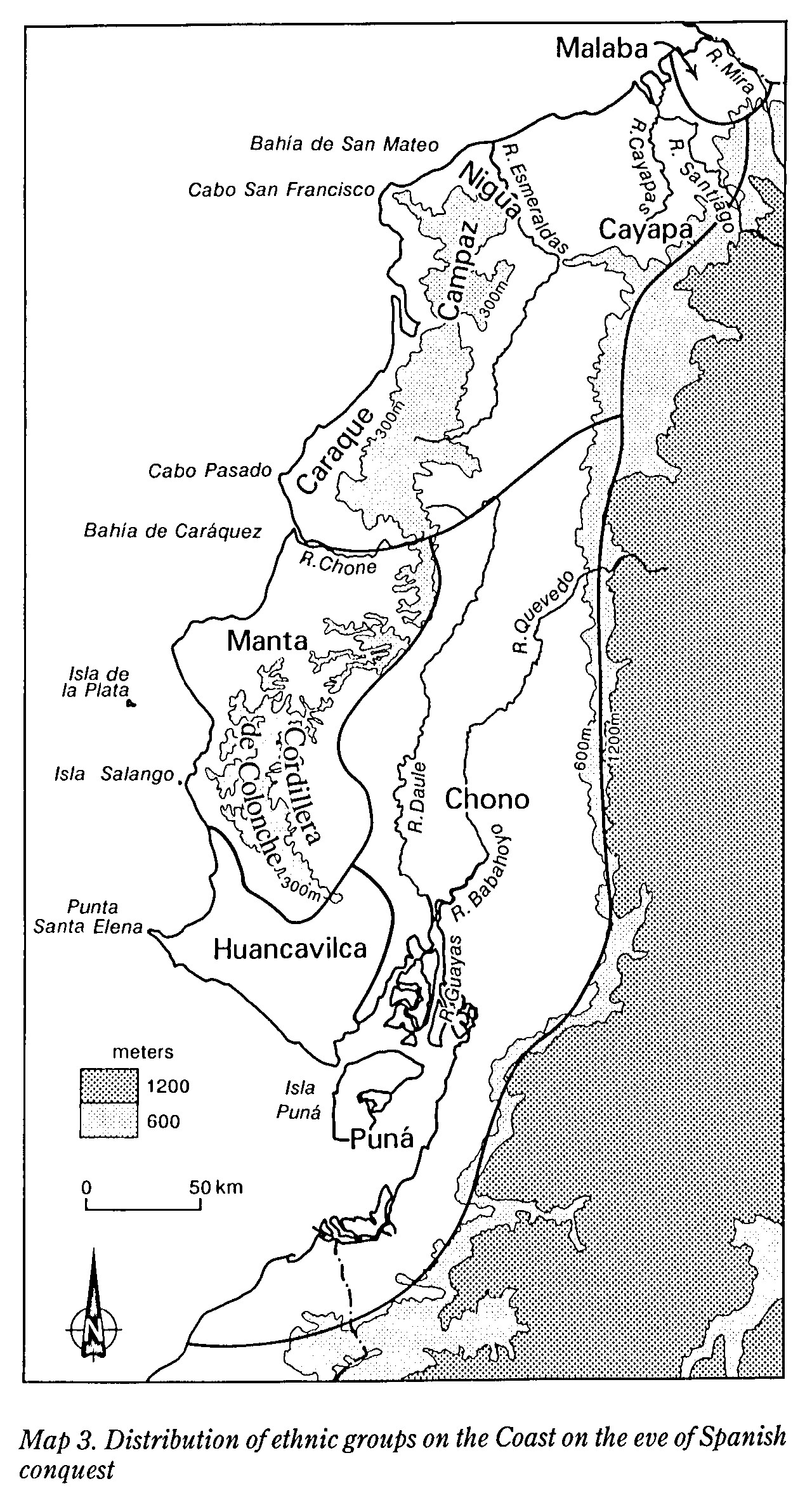 MAP 3. DISTRIBUTION OF ETHNIC GROUPS OF THE COAST ON THE EVE OF SPANISH CONQUEST