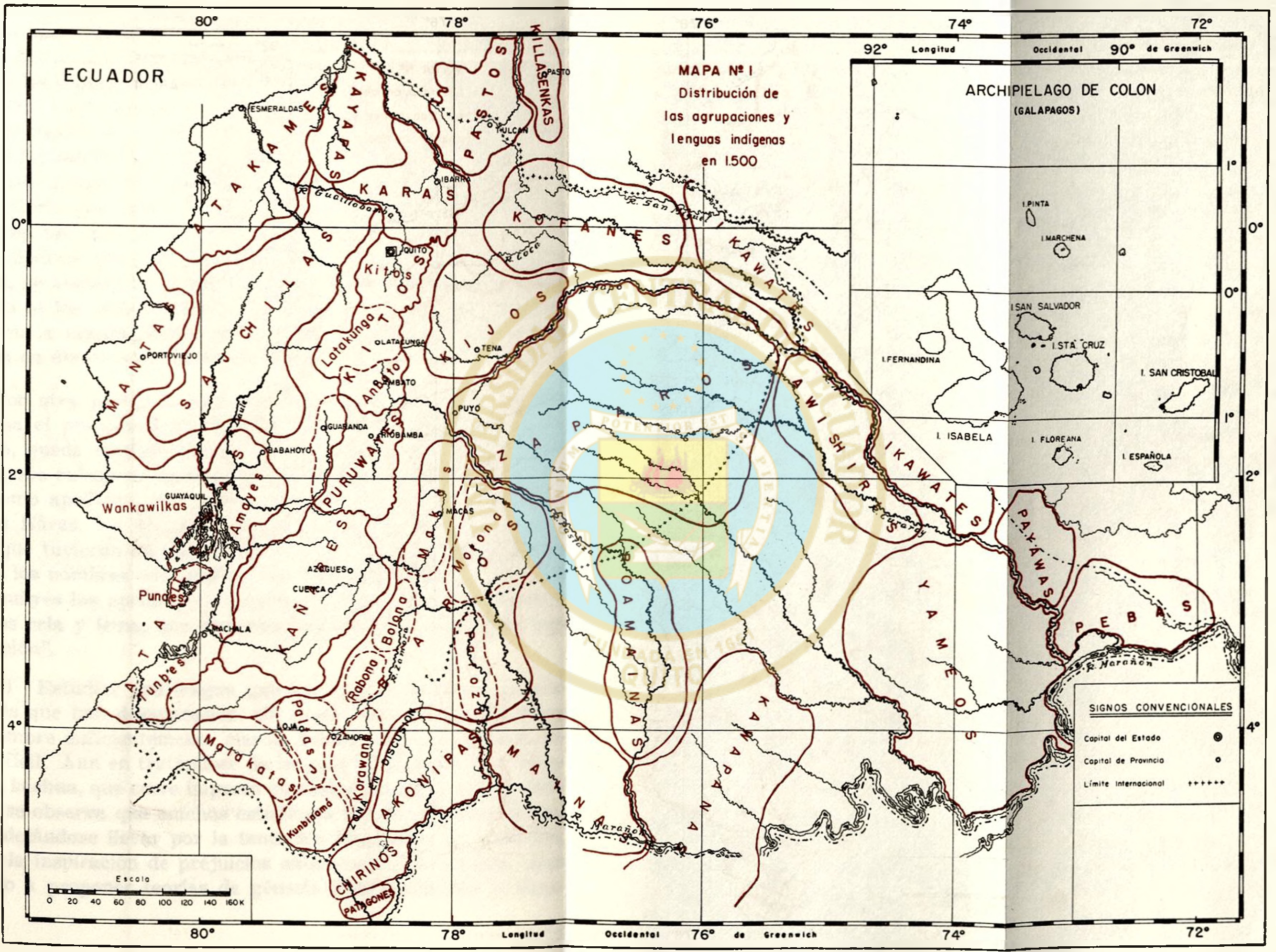 MAPA N. 1 DISTRIBUCIÓN DE LAS AGRUPACIONES Y LENGUAS INDÍGENAS EN 1500