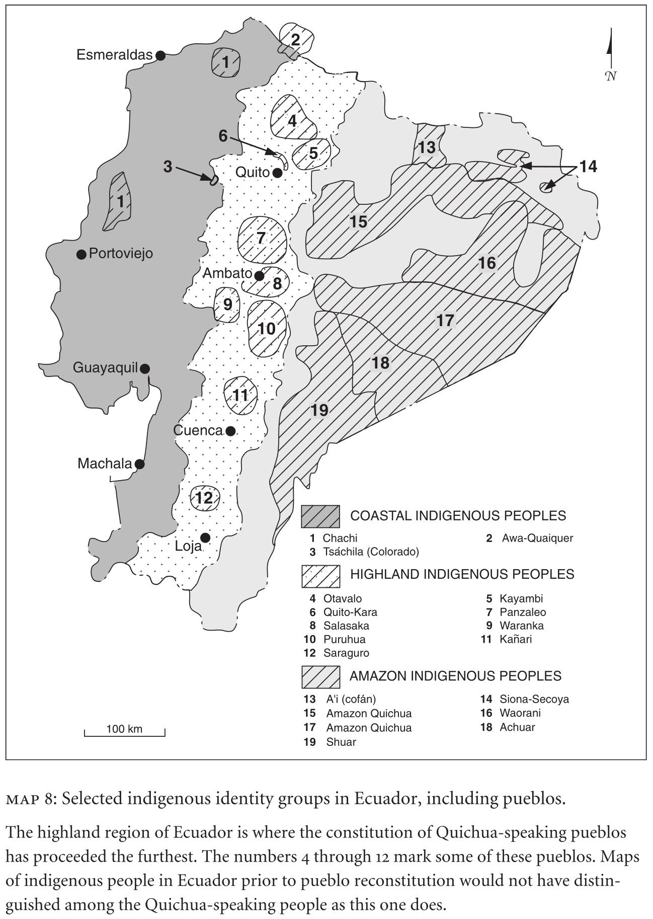 MAP 8: SELECTED INDIGENOUS IDENTITY GROUPS IN ECUADOR;INCLUDING PUEBLOS