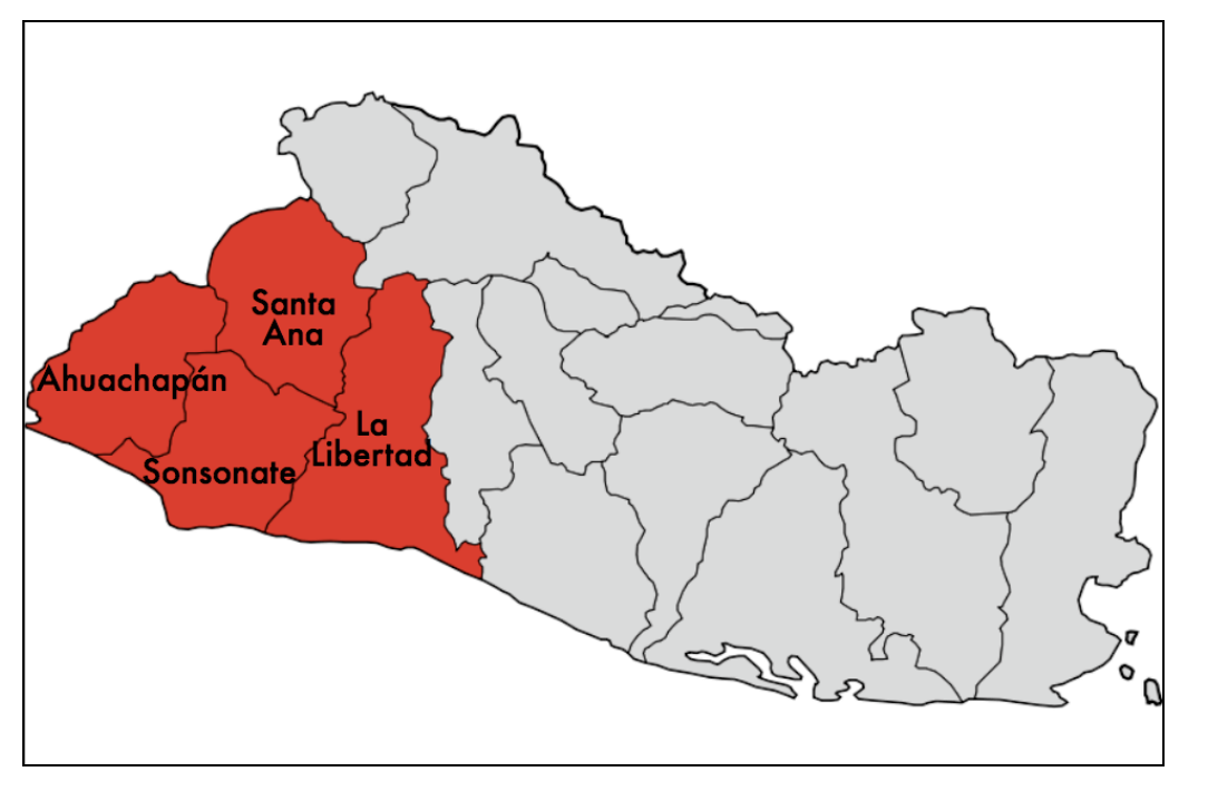 The modern departments of Ahuachapán, La Libertad, Santa Ana, and Sonsonate (highlighted in red) now contain the highest concentration of Indigenous communities in El Salvador.