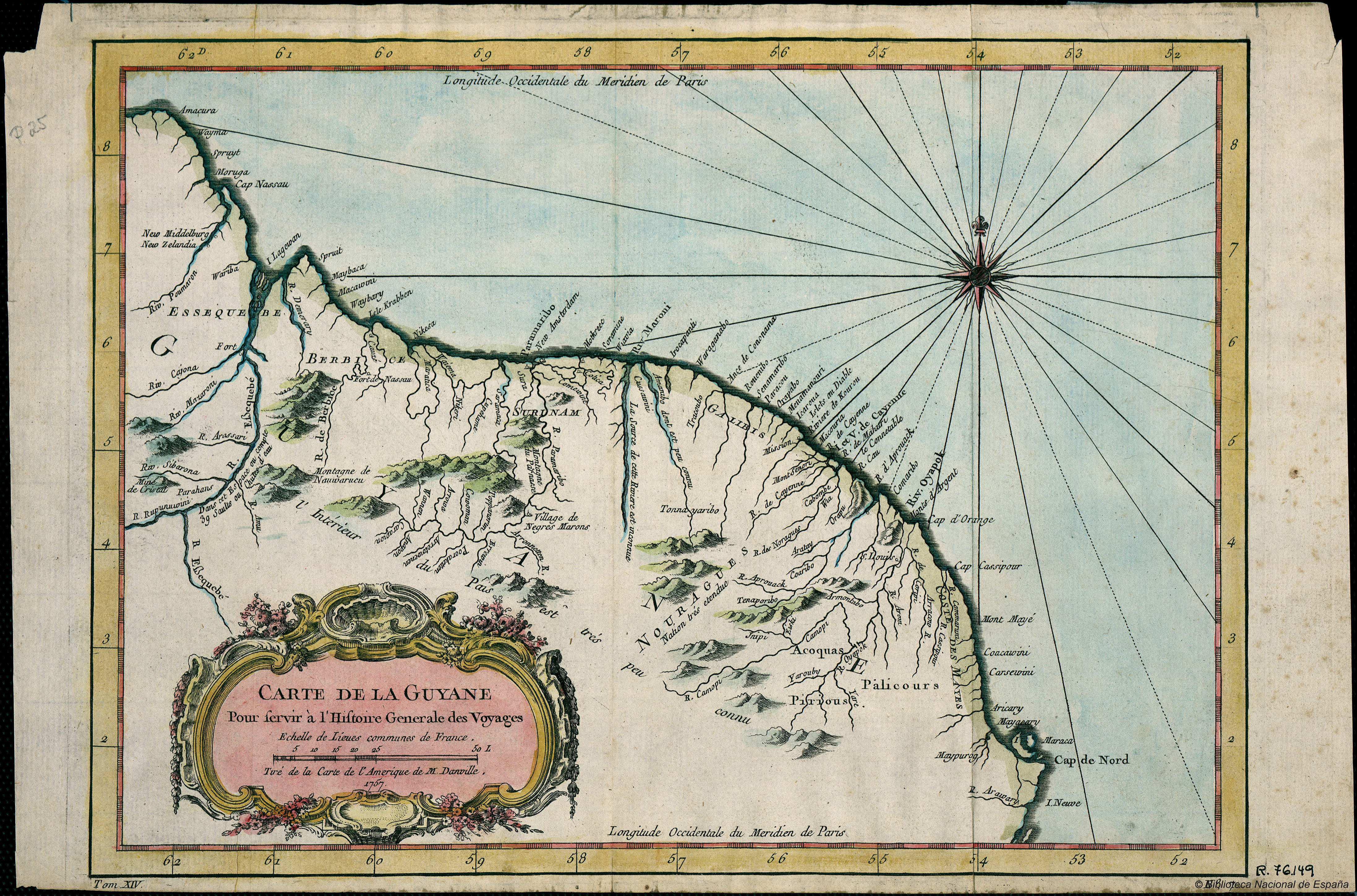 Carte de la Guyana pour servir à l'Histoire Generale des Voyages.