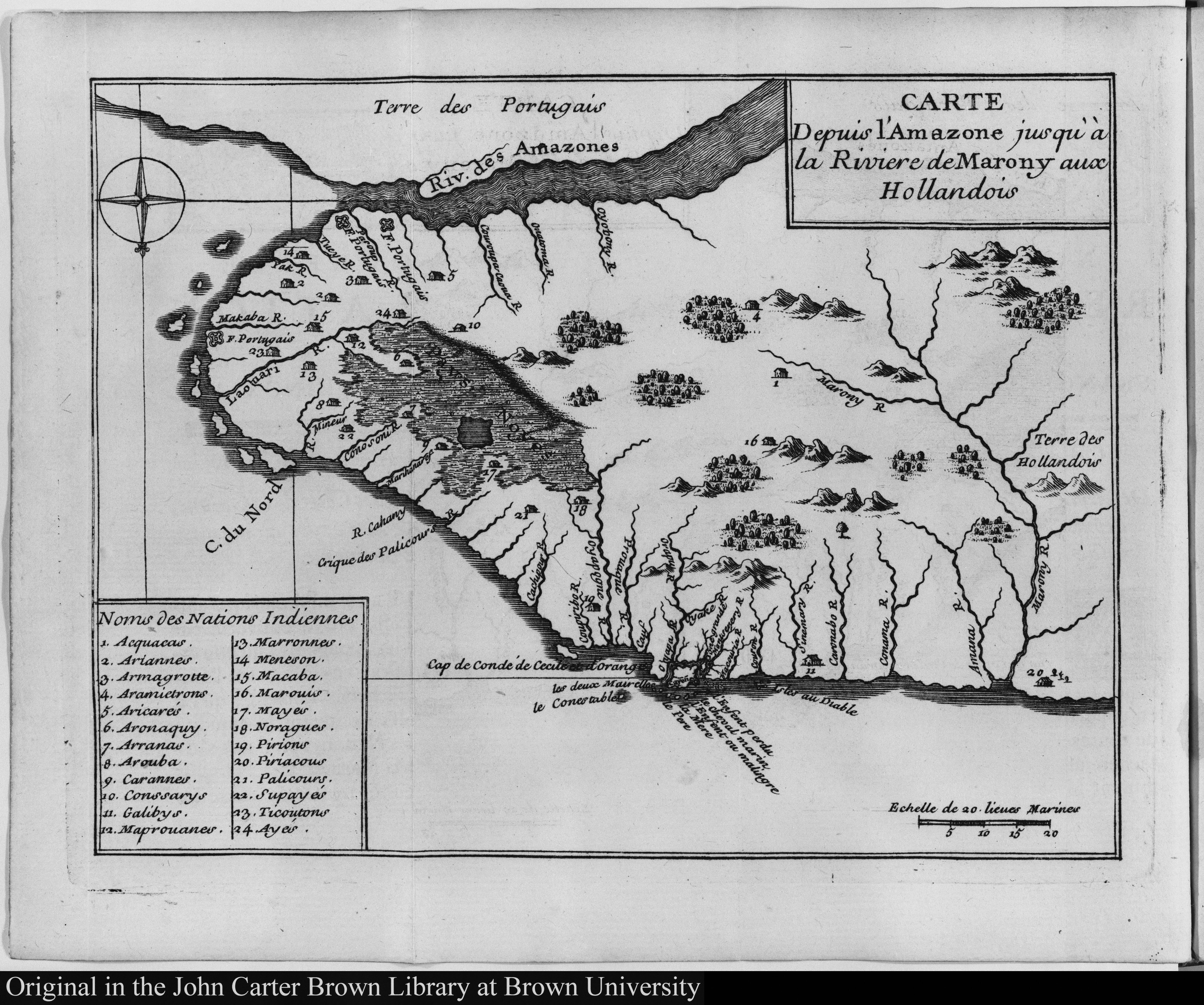 Carte Depuis l'Amazone jusqu'à la Riviere de Marony aux Hollandois.