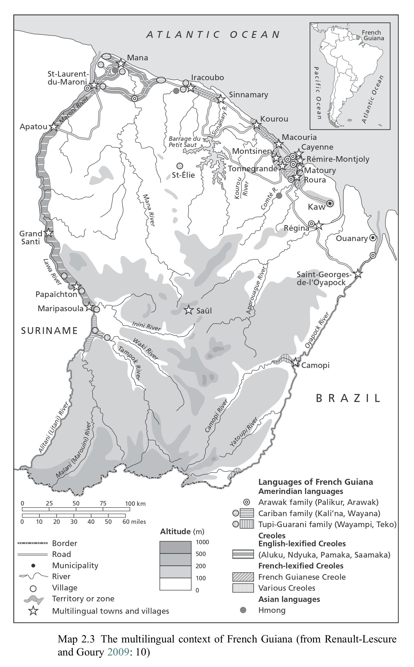 Map 2.3 The multilingual context of French Guiana (from Renault-Lescure and Goury 2009: 10)