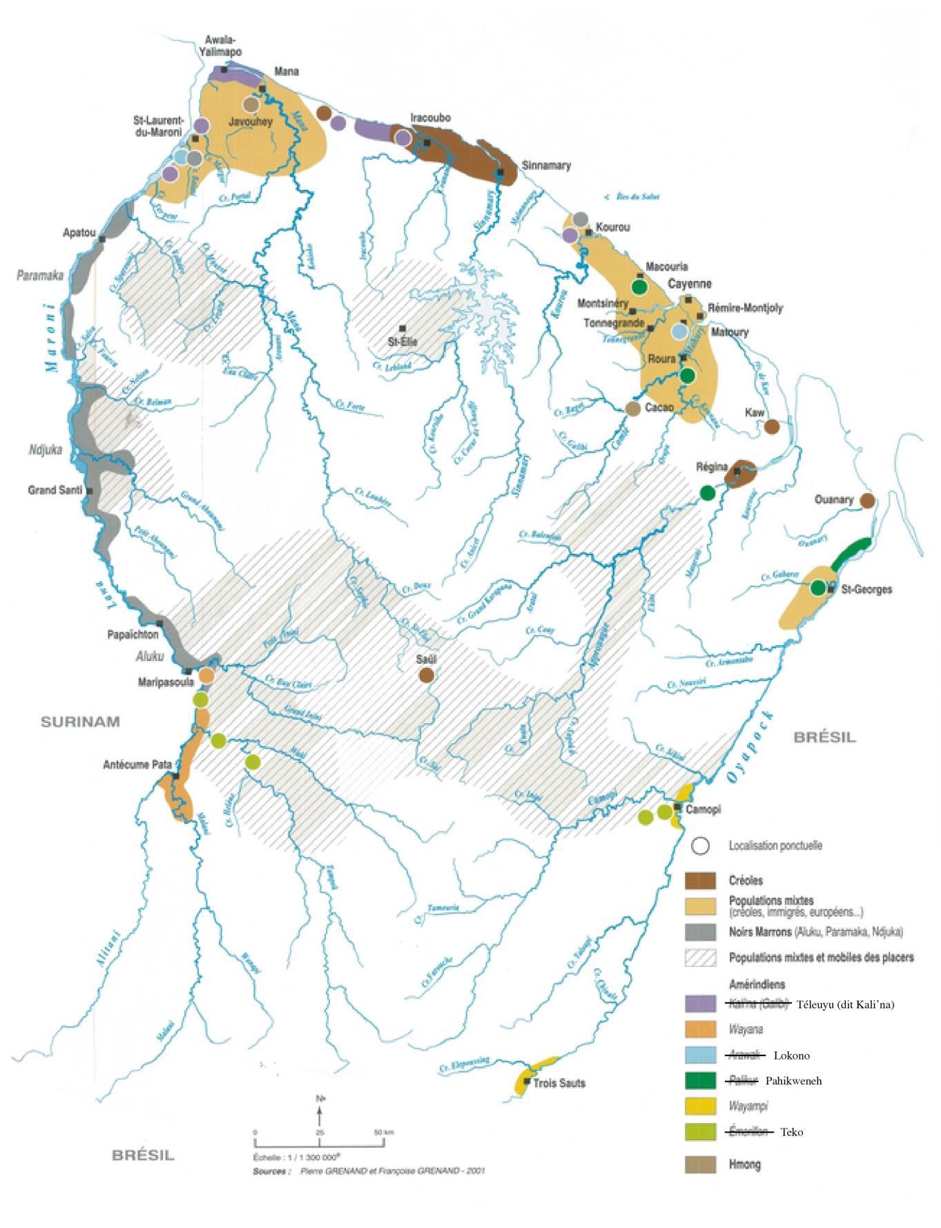 Cartographie des lieux de vies des peuples autochtones et des peuples bushinenges en Guyane française.